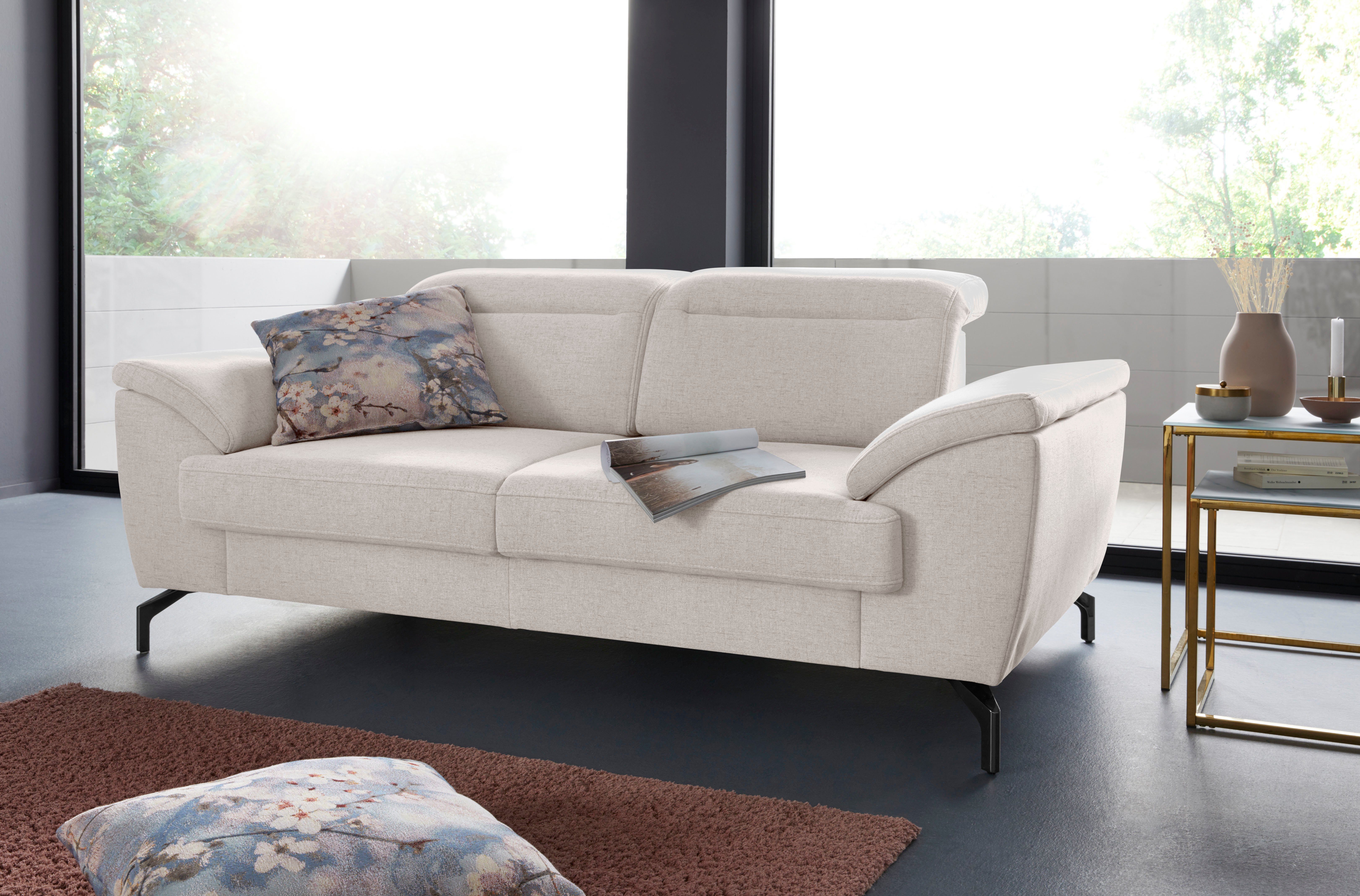 sit&more 2-zitsbank Percy 15 cm poothoogte, zitdiepteverstelling, naar keuze verstelbare hoofdsteun beige, 2-zitsbanken, Met verstelbare hoofdsteun,