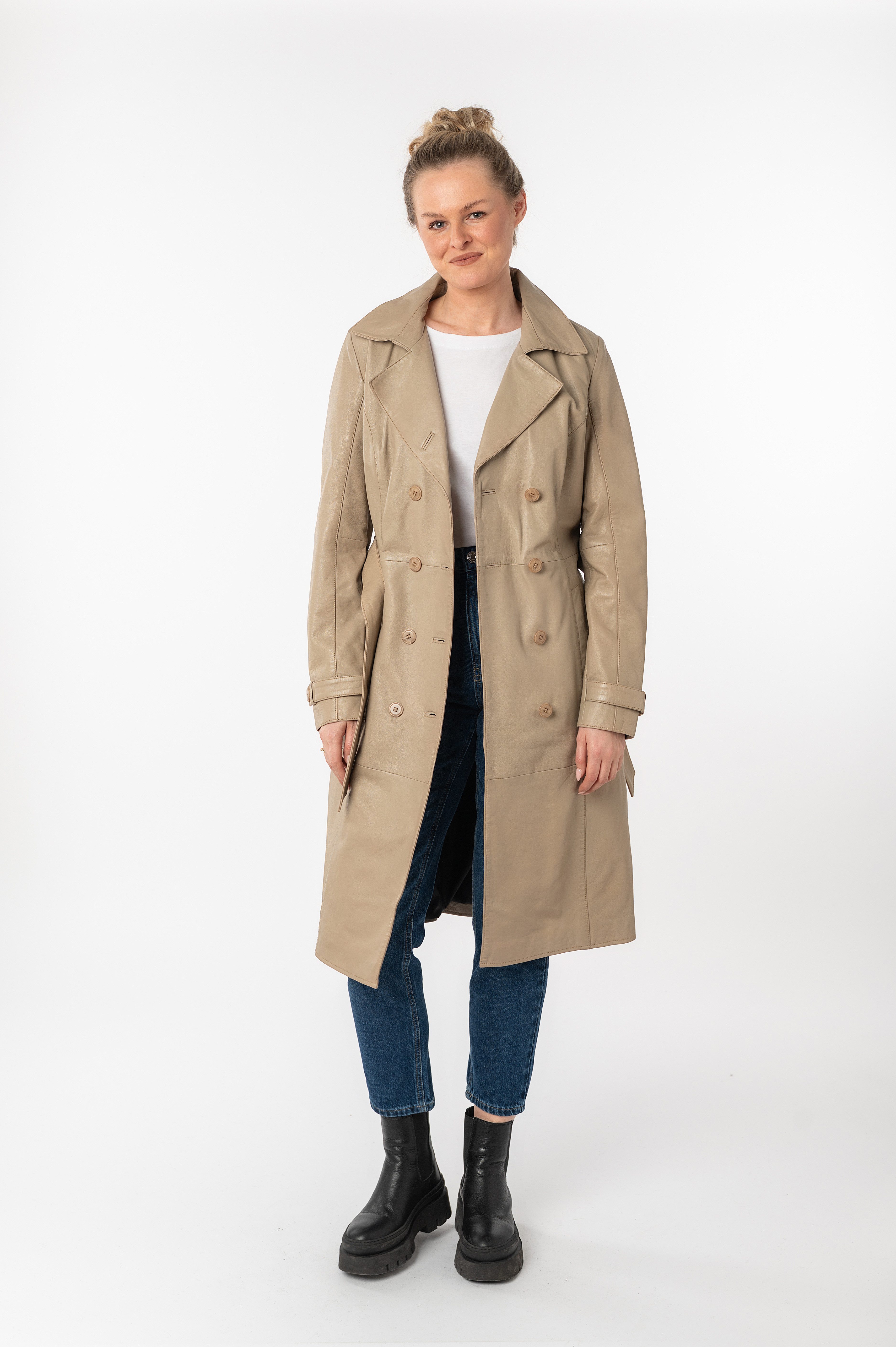 Mauritius Lange, leren jas GWTaruh OT elegante leren trenchcoat met bindceintuur (2-delig)