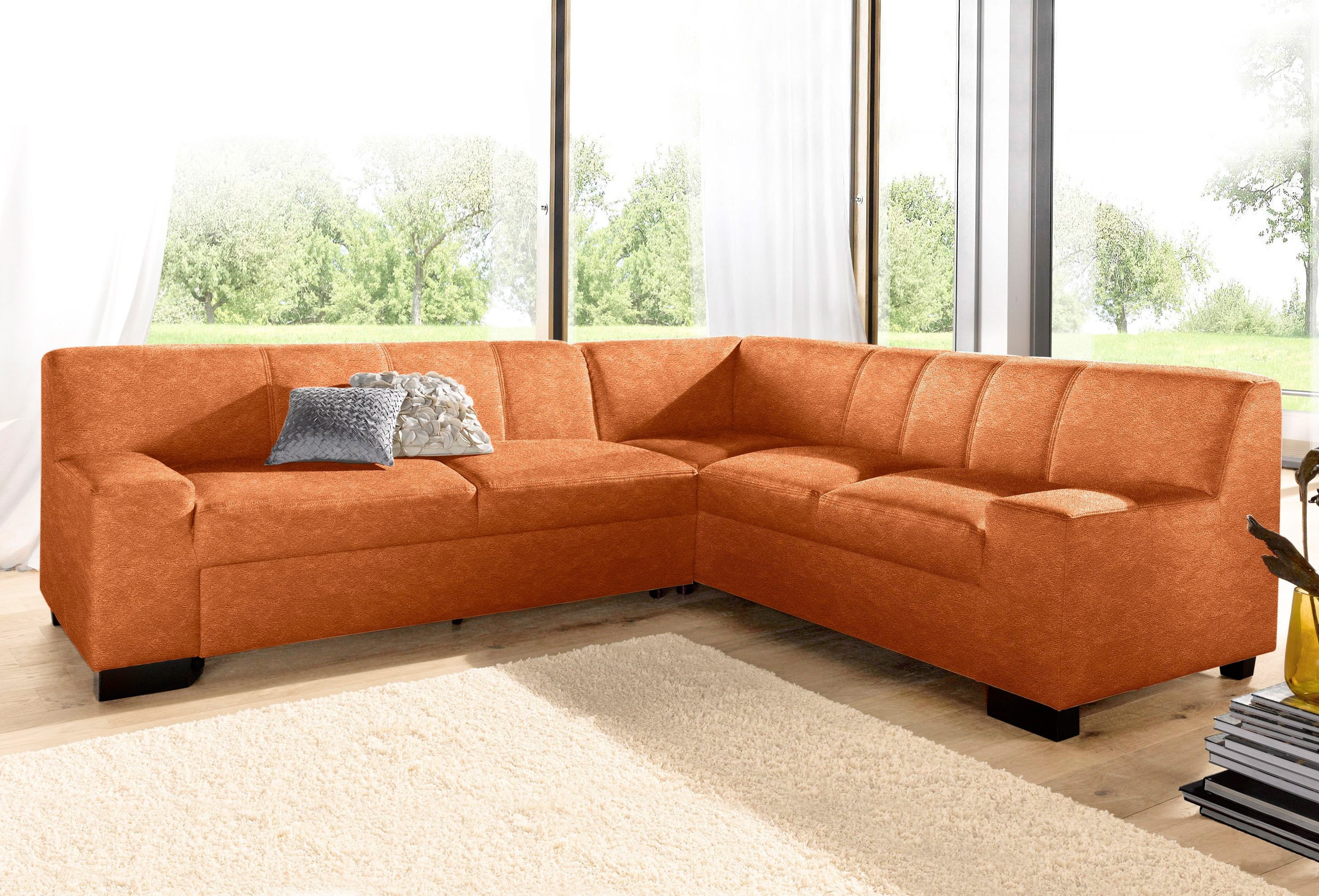 DOMO collection Hoekbank Norma, moderne armleuningen, tijdloos en elegant, L-vorm bruin, hoekbanken, Lange zijde links, Zonder slaapfunctie