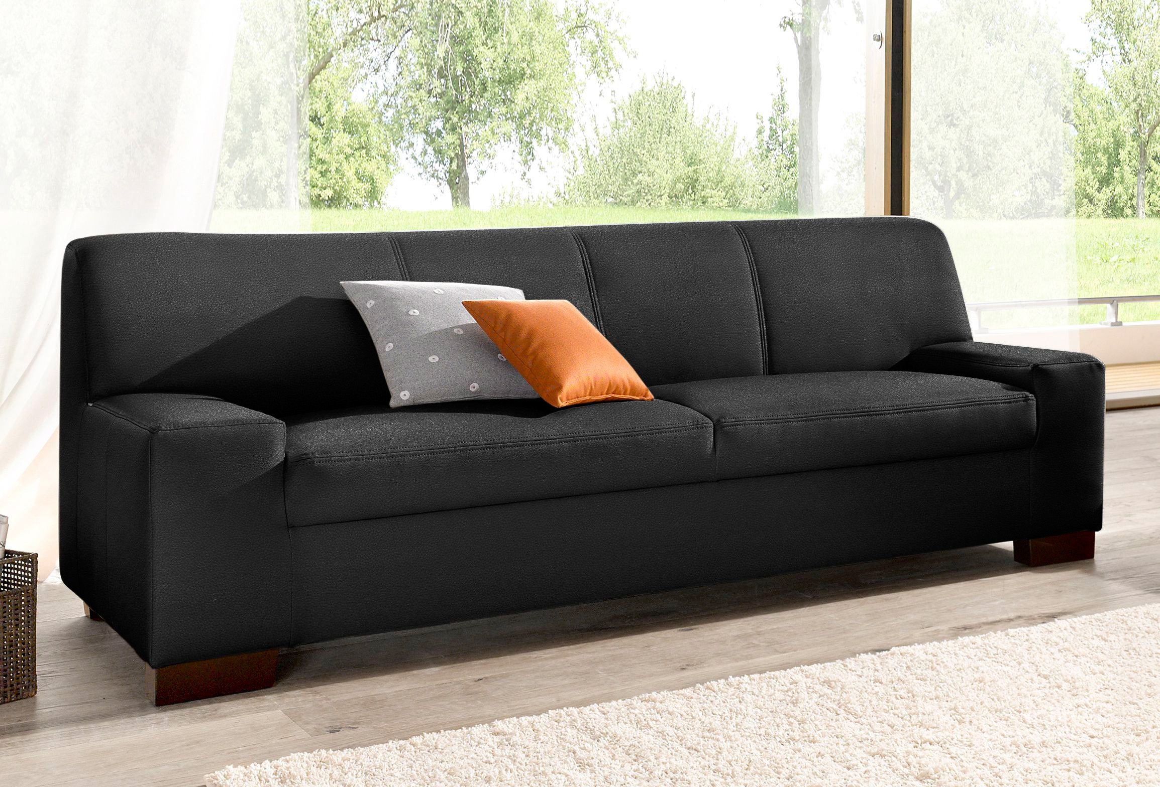 DOMO collection 2-zitsbank Norma Top, elegant en modern, platte armleuningen, comfortabel zwart, banken