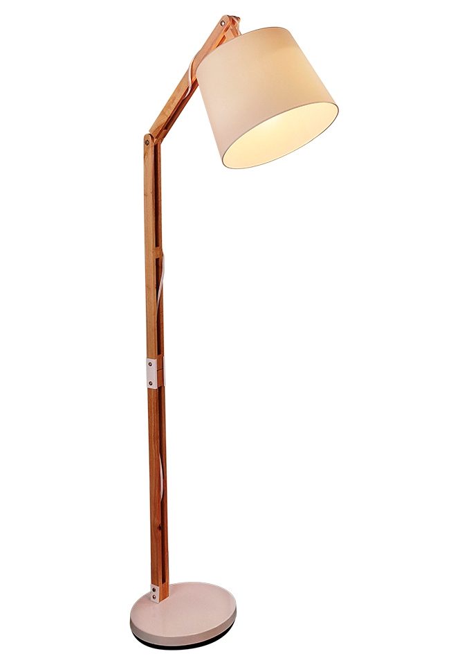 Brilliant Leuchten Staande lamp Carlyn 163 cm hoogte, e27 max. 60 w, met witte stoffen kap, hout / metaal/textiel