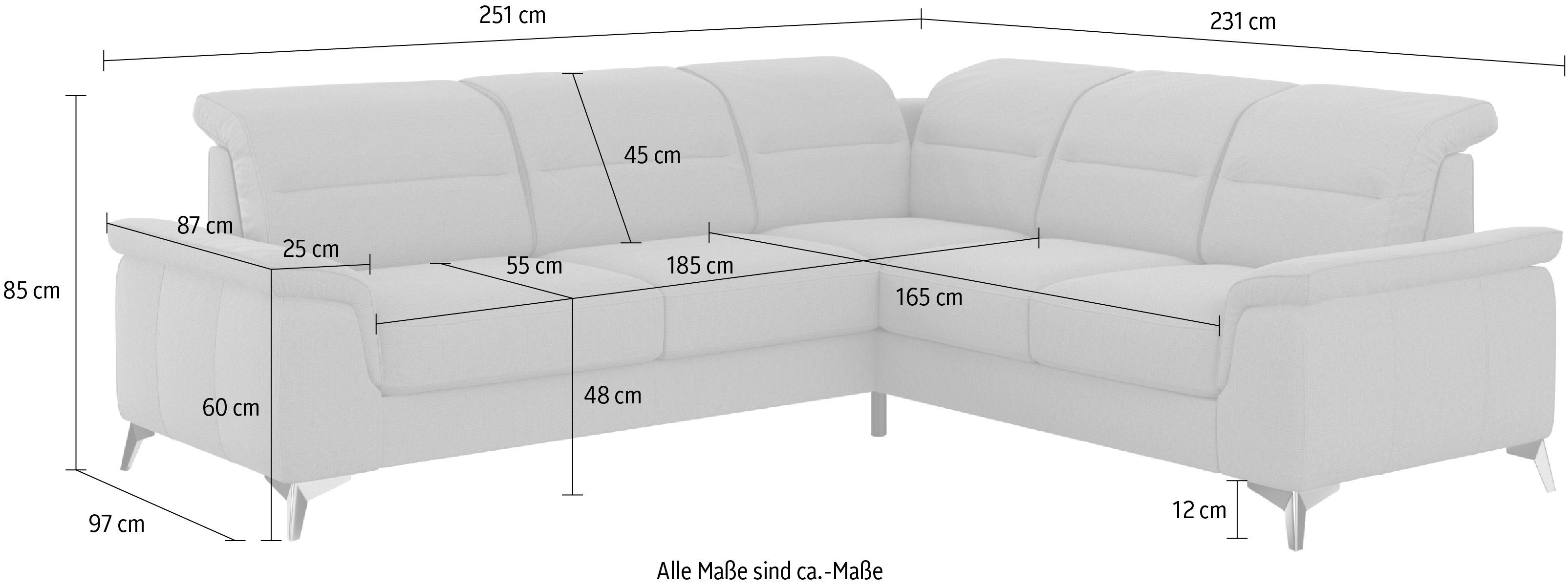 sit&more Hoekbank Sinatra L-vorm optioneel met verstelbare hoofdsteun en armleuning, metalen poten