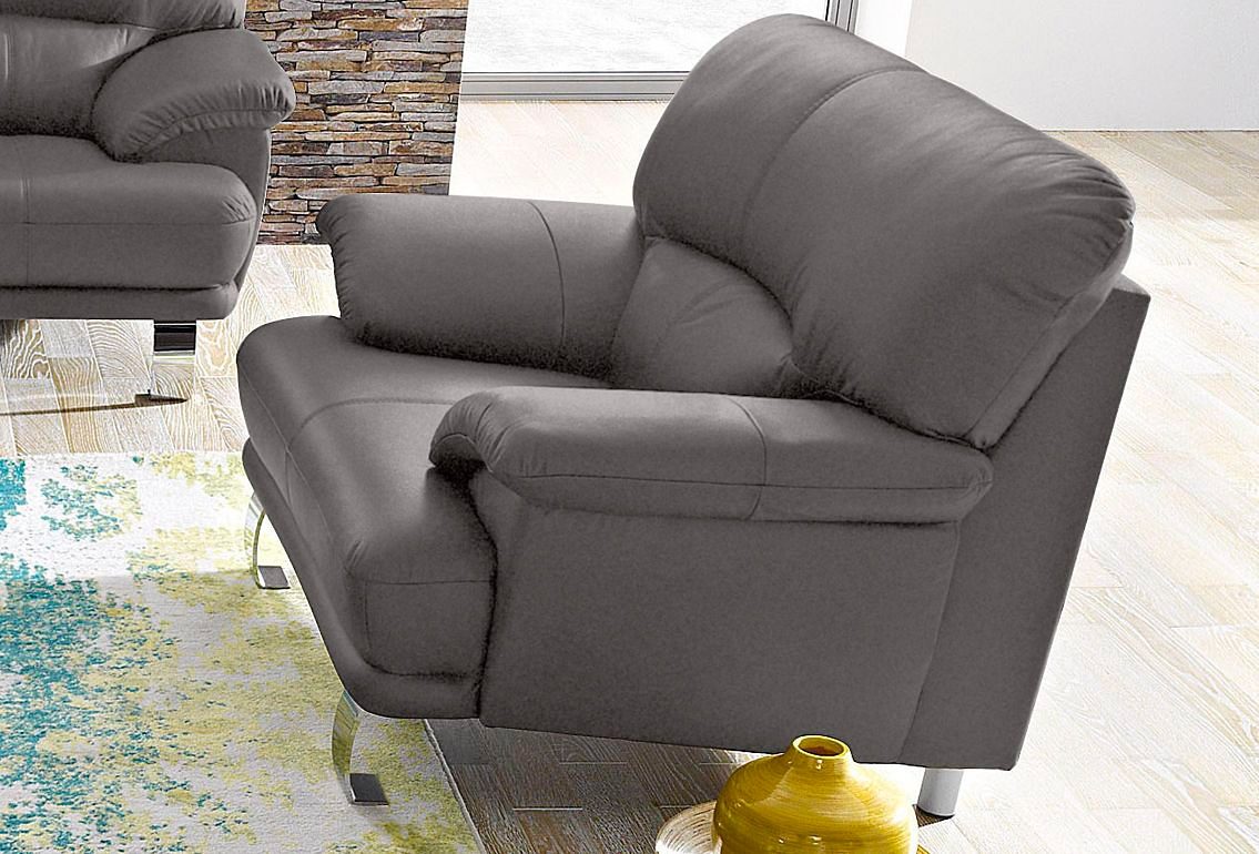 TRENDMANUFAKTUR Fauteuil Cecilia, loungestoel in Italiaans design, hoog zitcomfort comfortabele armleuningen en rugverwerking, aantrekkelijke metalen voet (set)