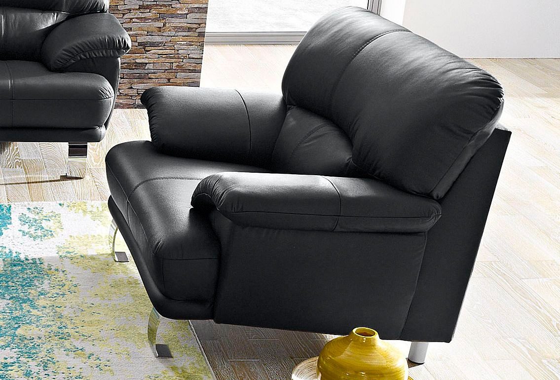 TRENDMANUFAKTUR Fauteuil Cecilia, loungestoel in Italiaans design, hoog zitcomfort comfortabele armleuningen en rugverwerking, aantrekkelijke metalen voet (set)