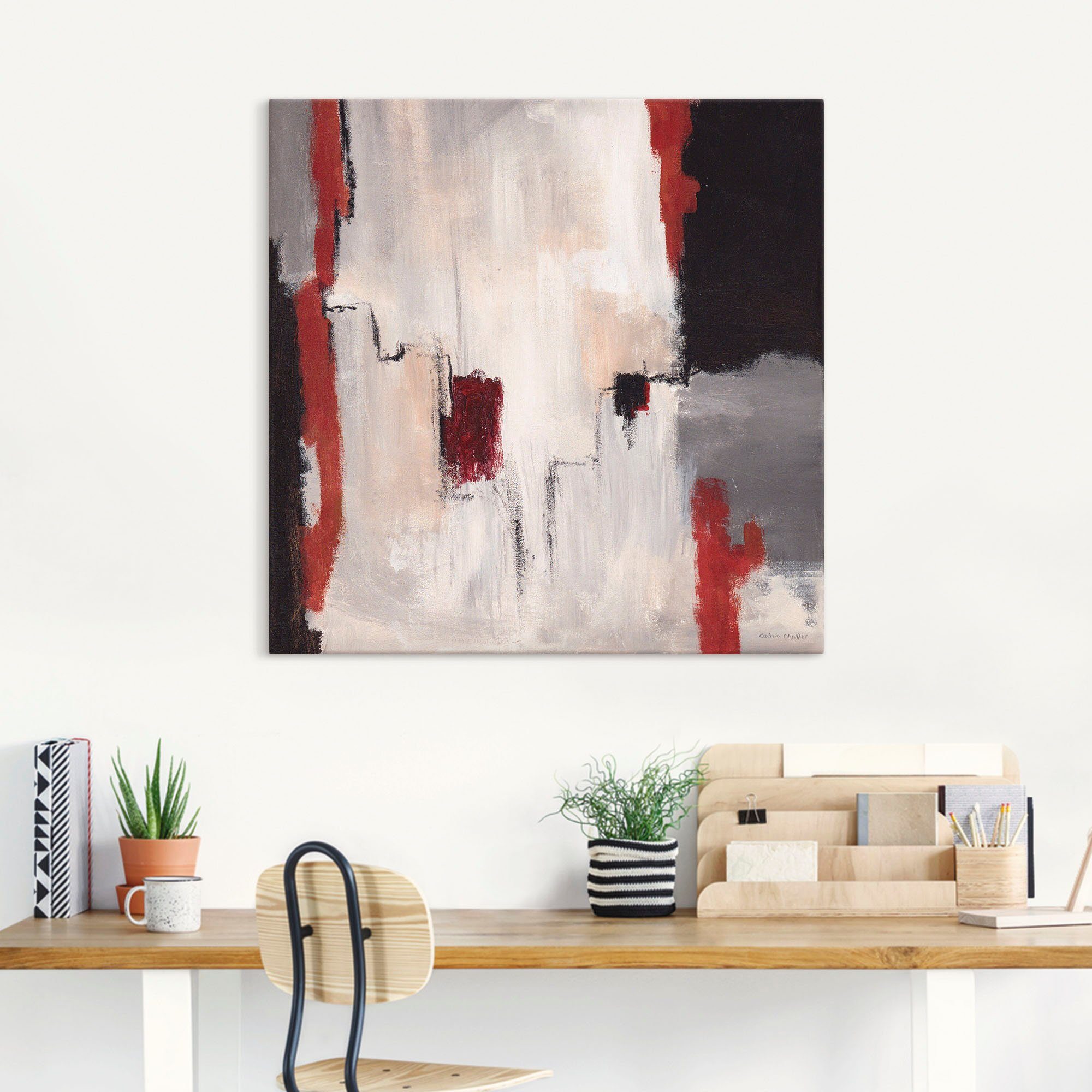 Artland Artprint Rood bij grijs I - abstract als artprint van aluminium, artprint voor buiten, artprint op linnen, poster in verschillende maten. maten