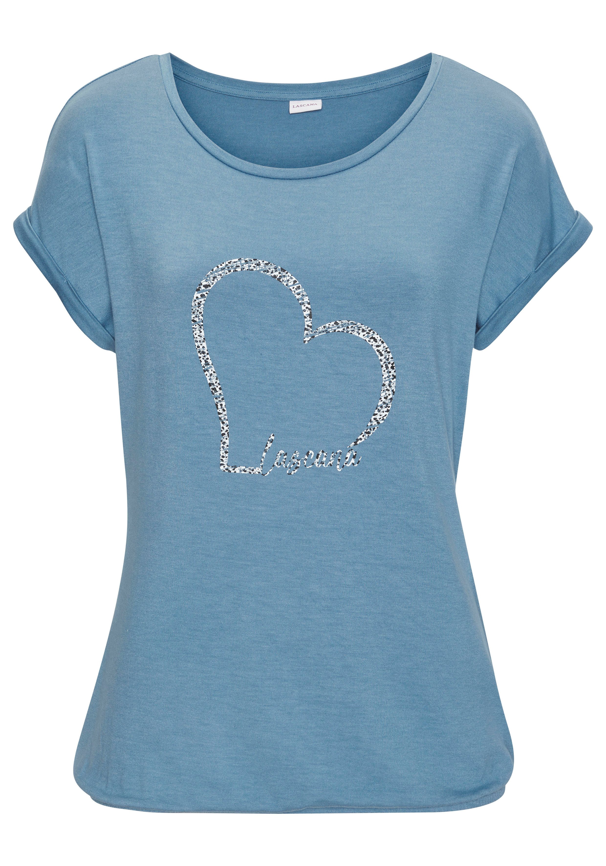 Lascana Shirt met korte mouwen Met Lascana hartprint van zachte viscose-stretch (1-delig)
