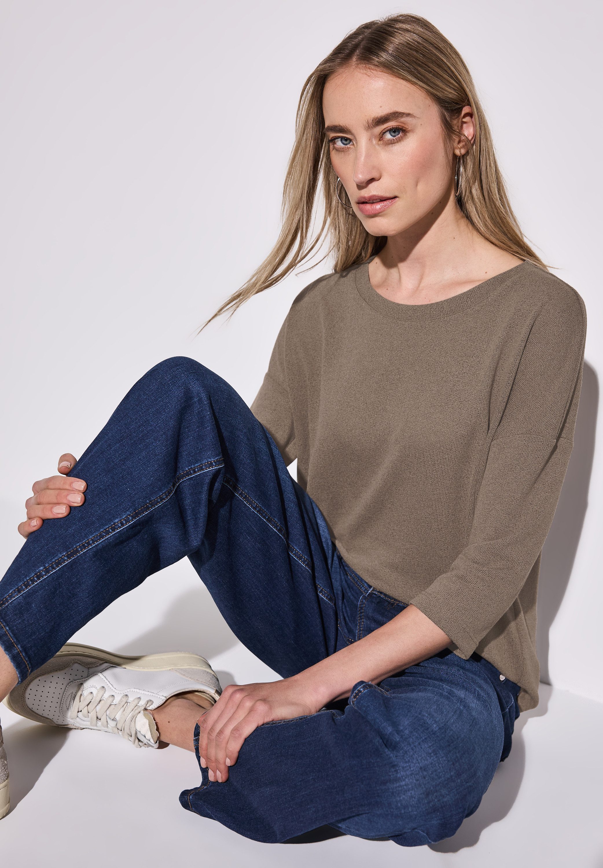 STREET ONE T-shirt 3/4-mouw en in brei-look