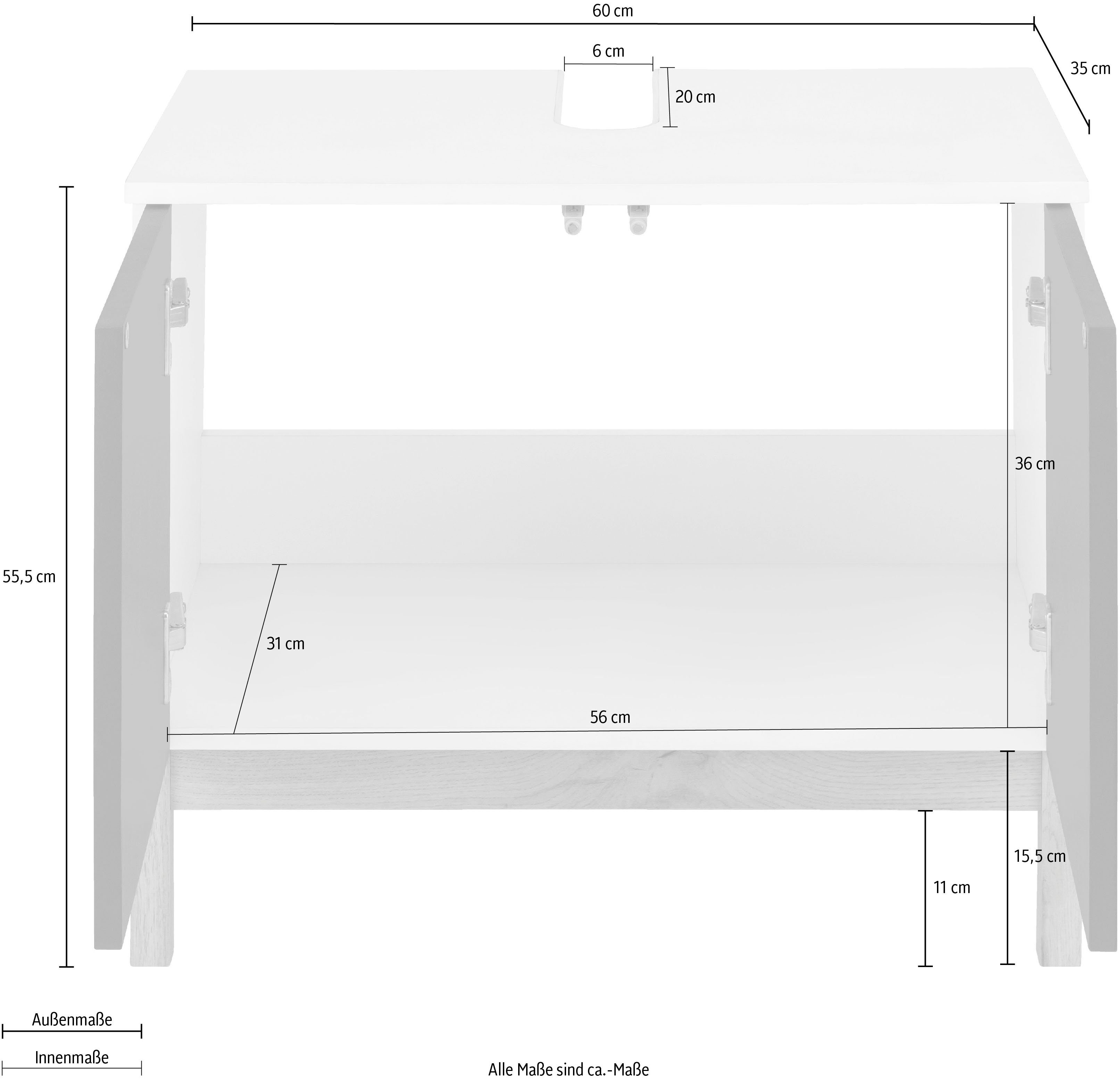 welltime Wastafelonderkast Stian met 2 deuren en sifonuitsparing, breedte 60 cm, hoogte 55,5 cm