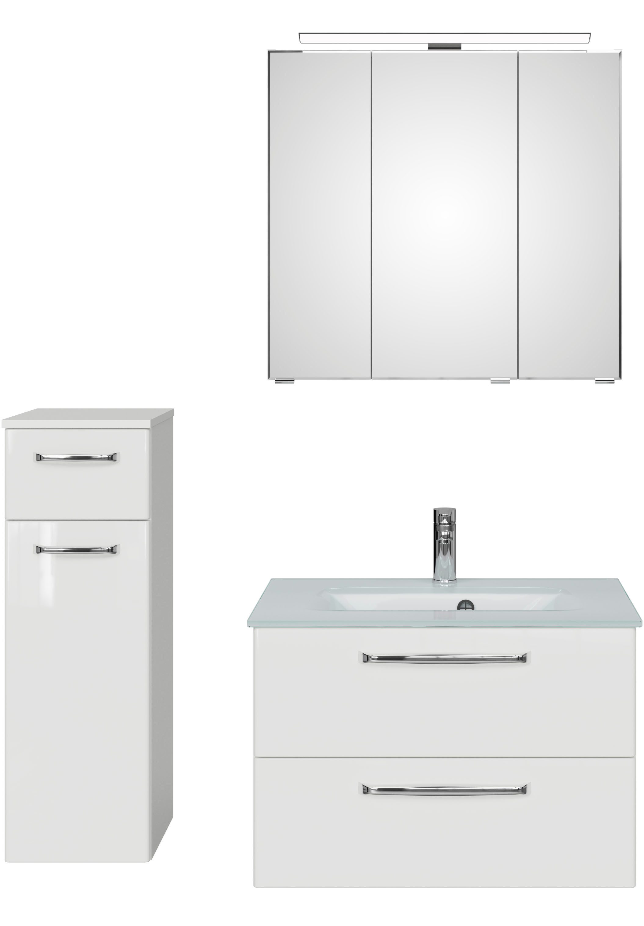 Saphir Badmeubelset Trentino 3-delig glas wasbak met LED spiegelkast (4 stuks)