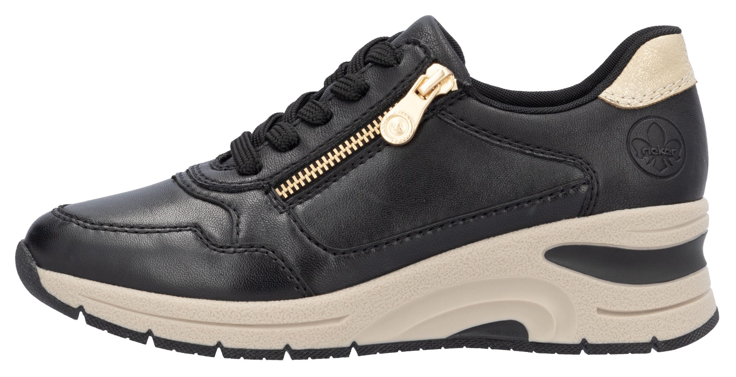 Rieker Sneakers met sleehak , vrijetijdsschoen, lage schoen, veterschoen met rits, smalle vorm