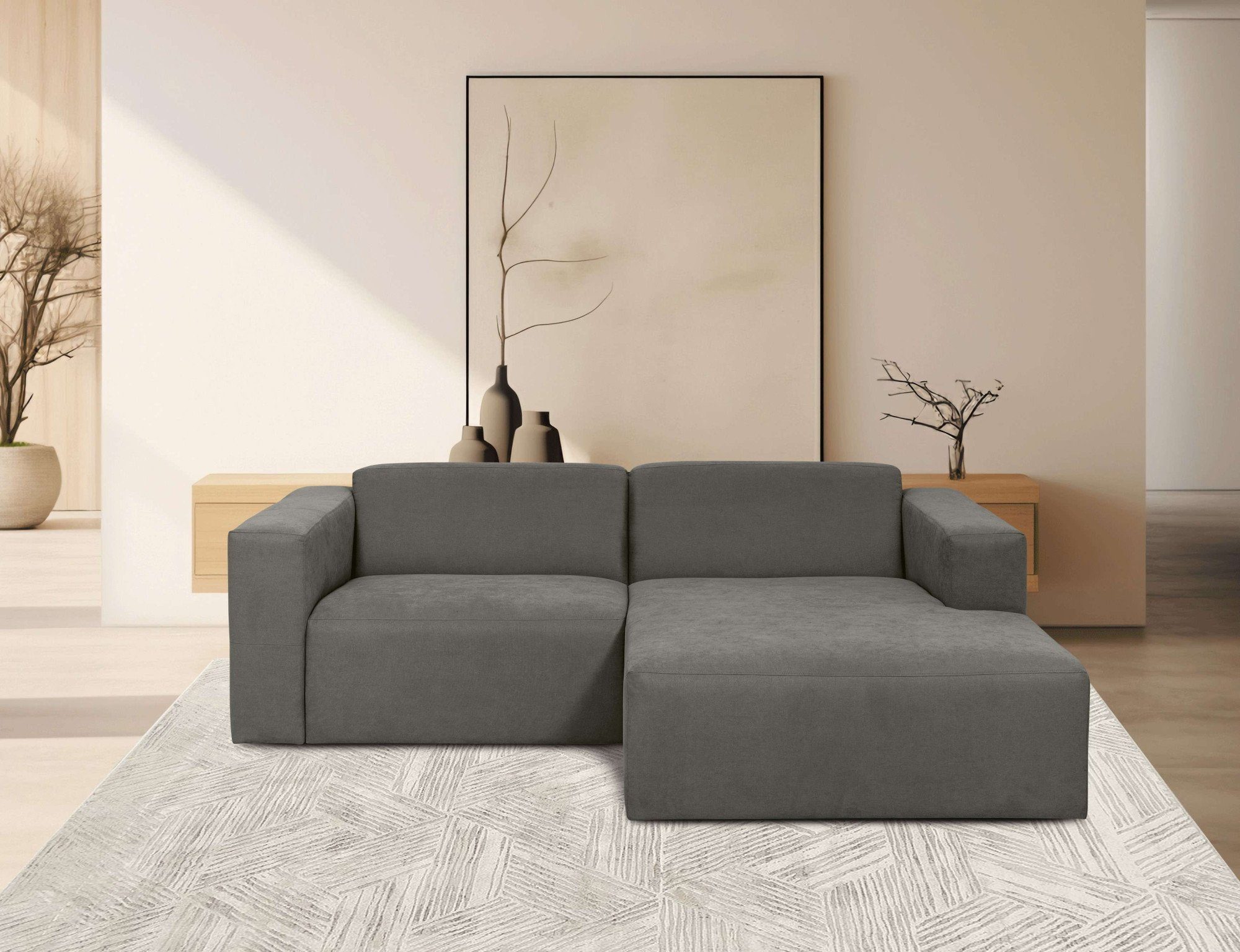 INOSIGN Hoekbank Kelani met decoratieve knoopdetails op de armleuningen bruin, hoekbanken, 222 cm