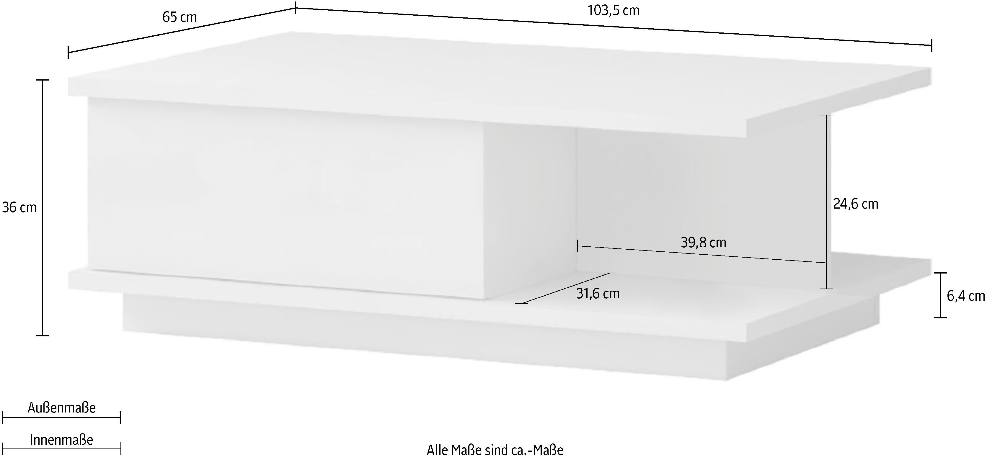 Places of Style Salontafel Piano UV gelakt, woonkamer tafel met lade inclusief soft-closefunctie