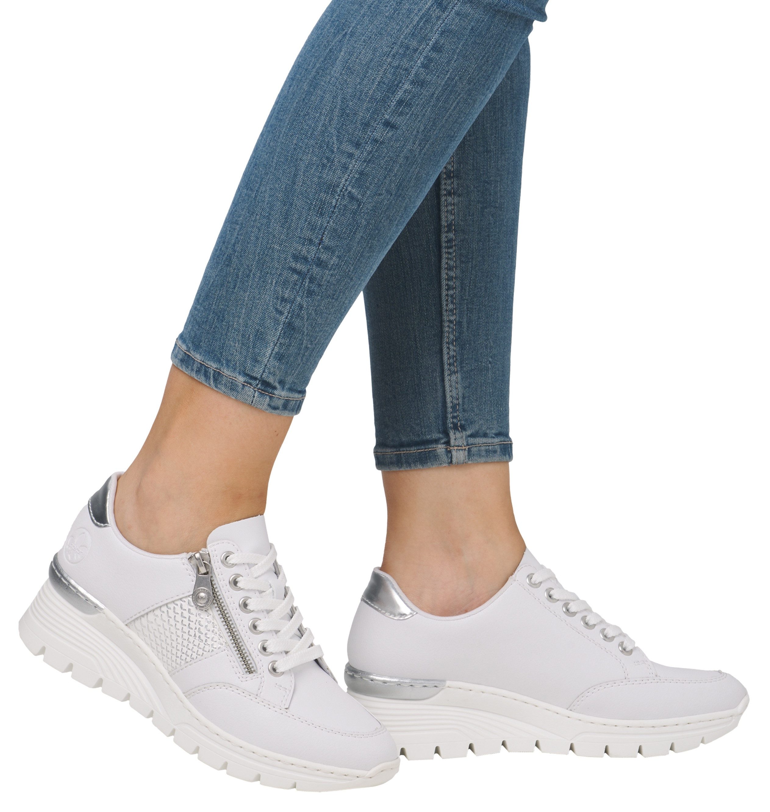 Rieker Sneakers met sleehak , lage schoen, vrijetijdsschoen, veterschoen, sneaker met rits