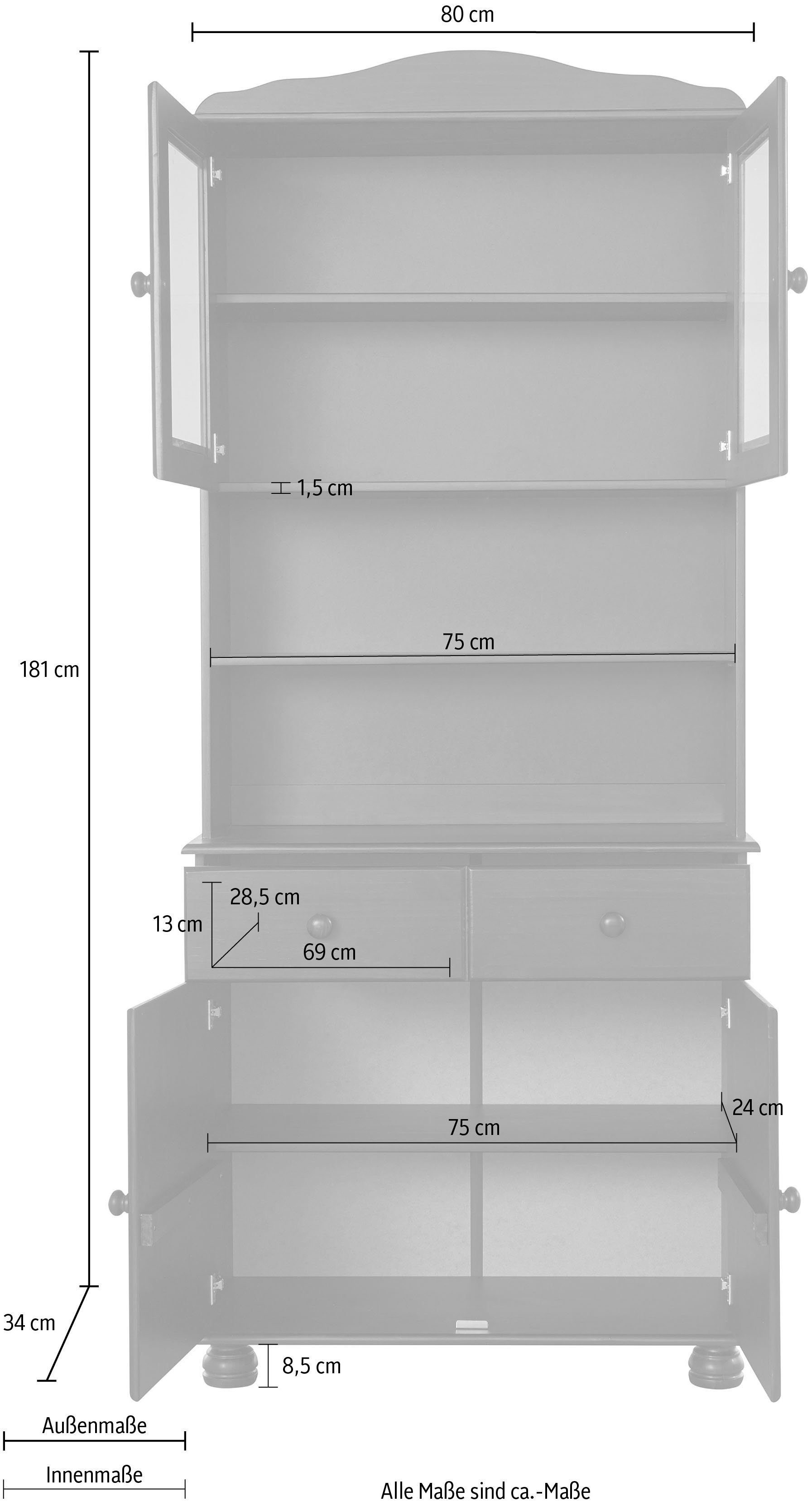Home affaire Buffetkast Mette Met grote lade en veel bergruimte achter 4 deuren, hoogte 181cm (2-delig)