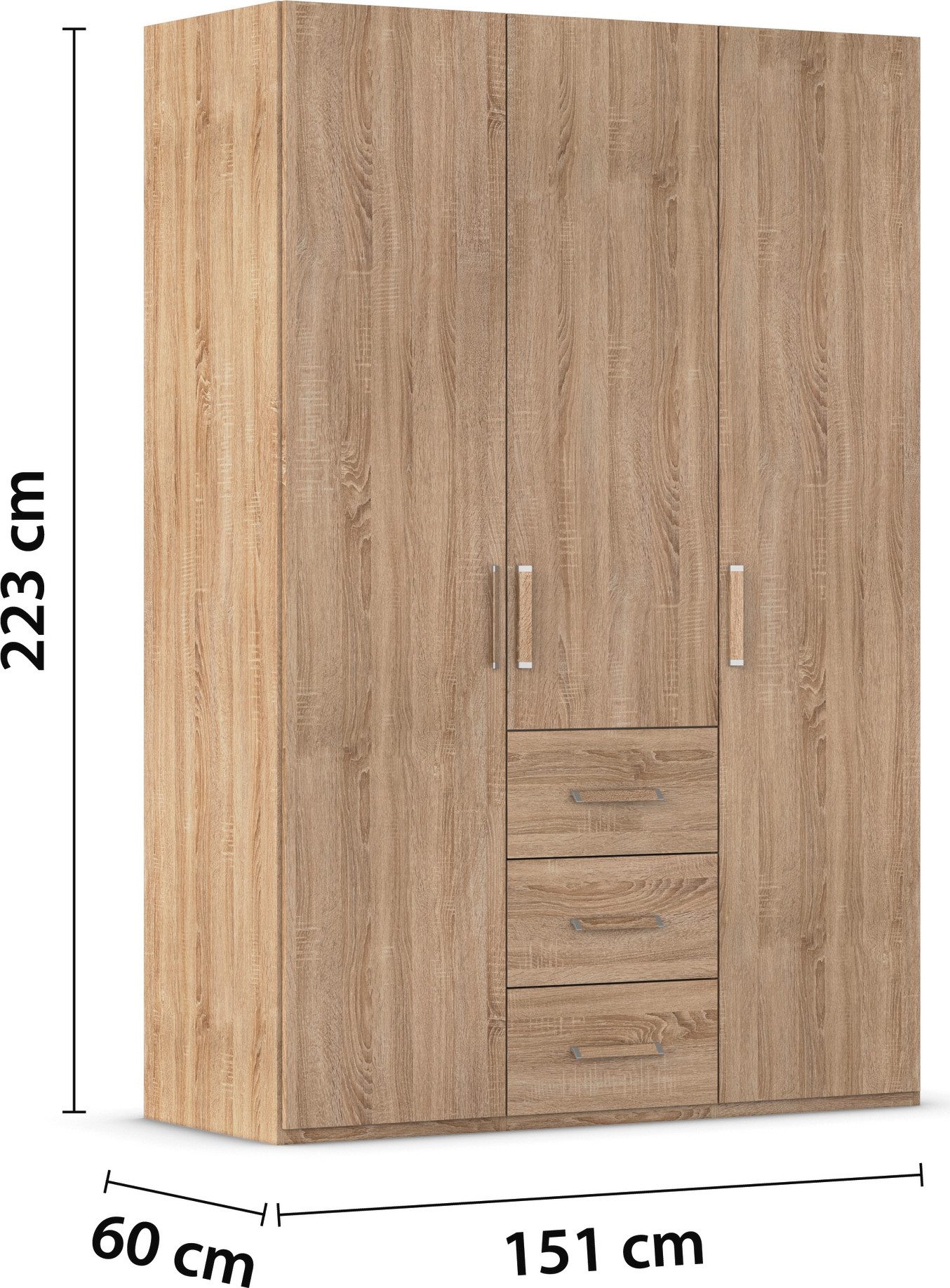 rauch Draaideurkast Kledingkast Kast Garderobe Slaapkamerkast EVELYN in elegante stijl met lades 3 breedtes en 2 hoogtes made in germany