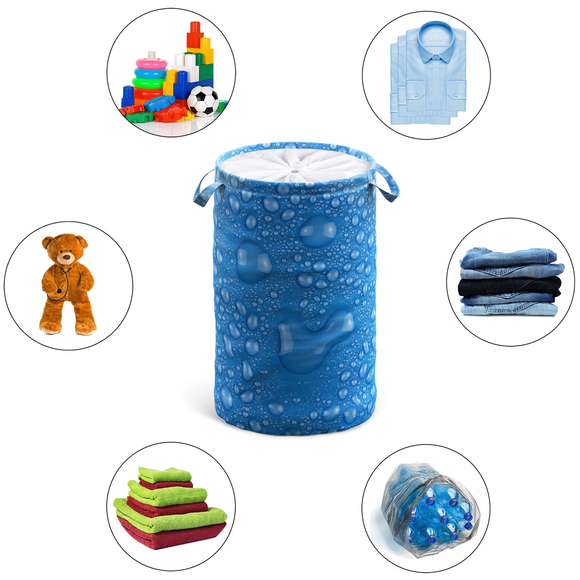 Sanilo Wasmand Dauwdruppel blauw 60 liter, opvouwbaar, met bescherming tegen inkijk