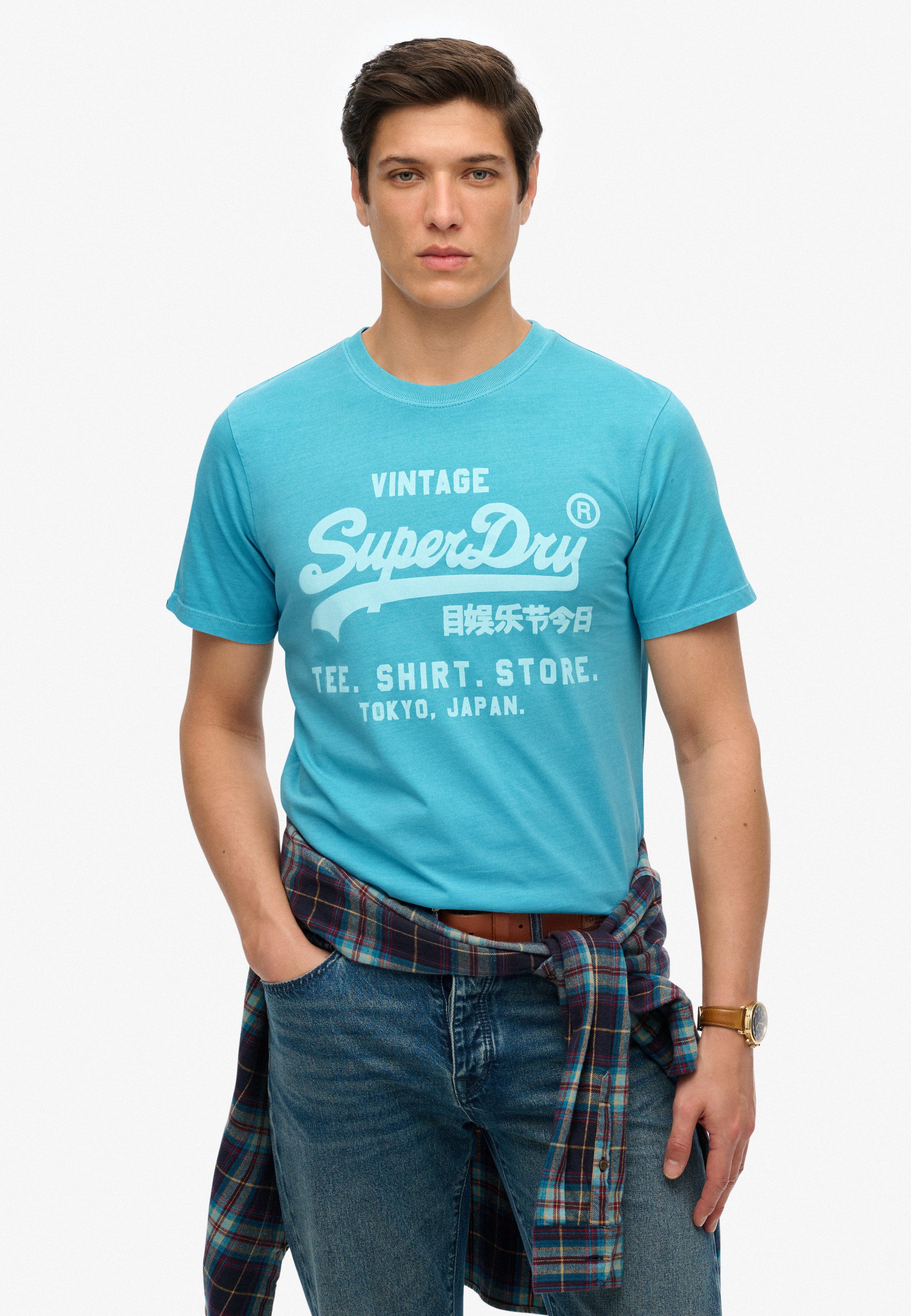 Superdry Shirt met ronde hals VL NEON RELAXED TEE heren ronde hals maat M blauw