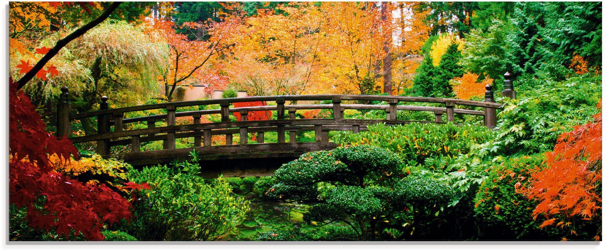 Artland Print op glas Een brug in Japanse tuin glazen artprint groen