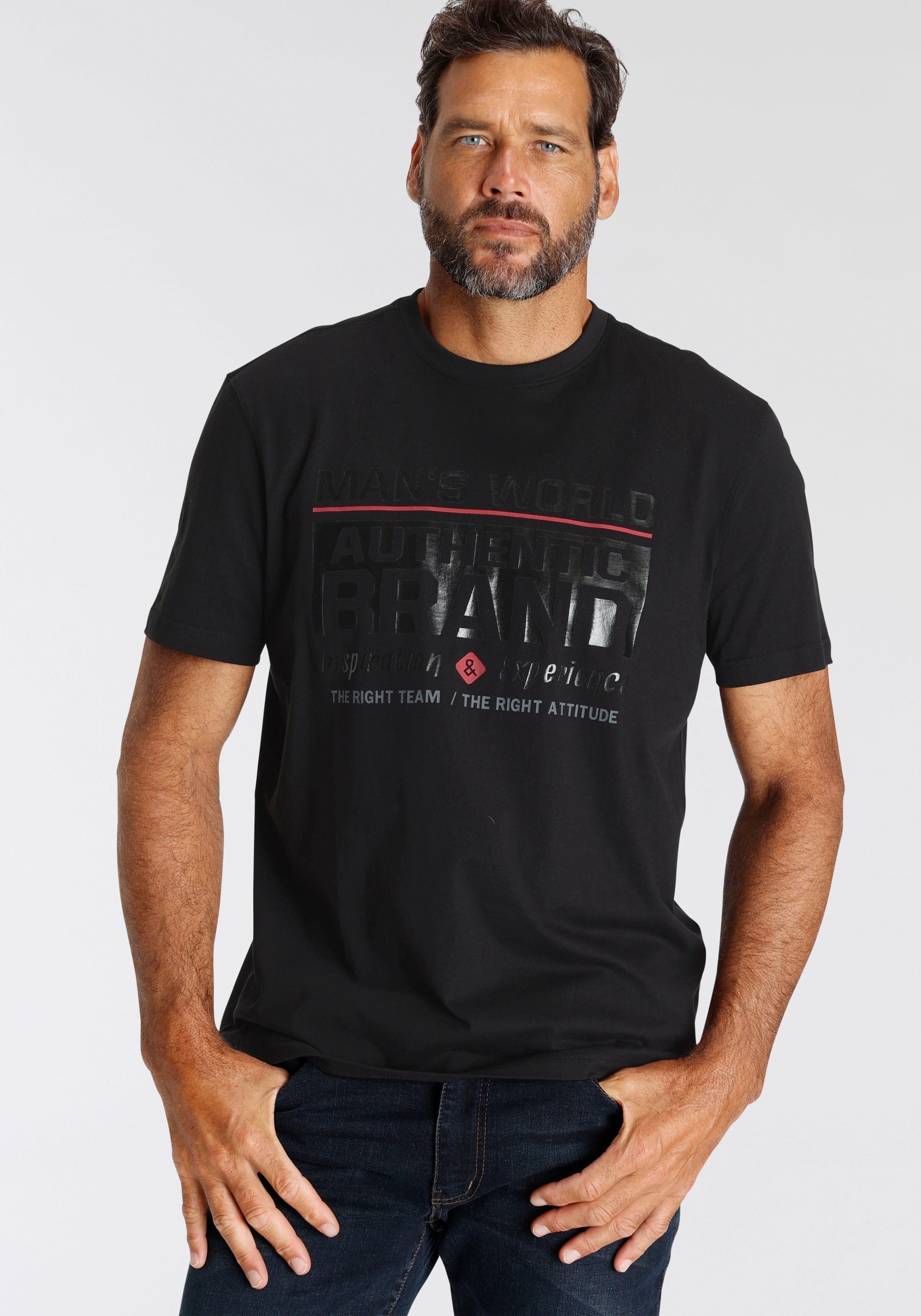 Man's World T-shirt Korte mouw, met print, ronde hals, van katoen, ook in grote maten