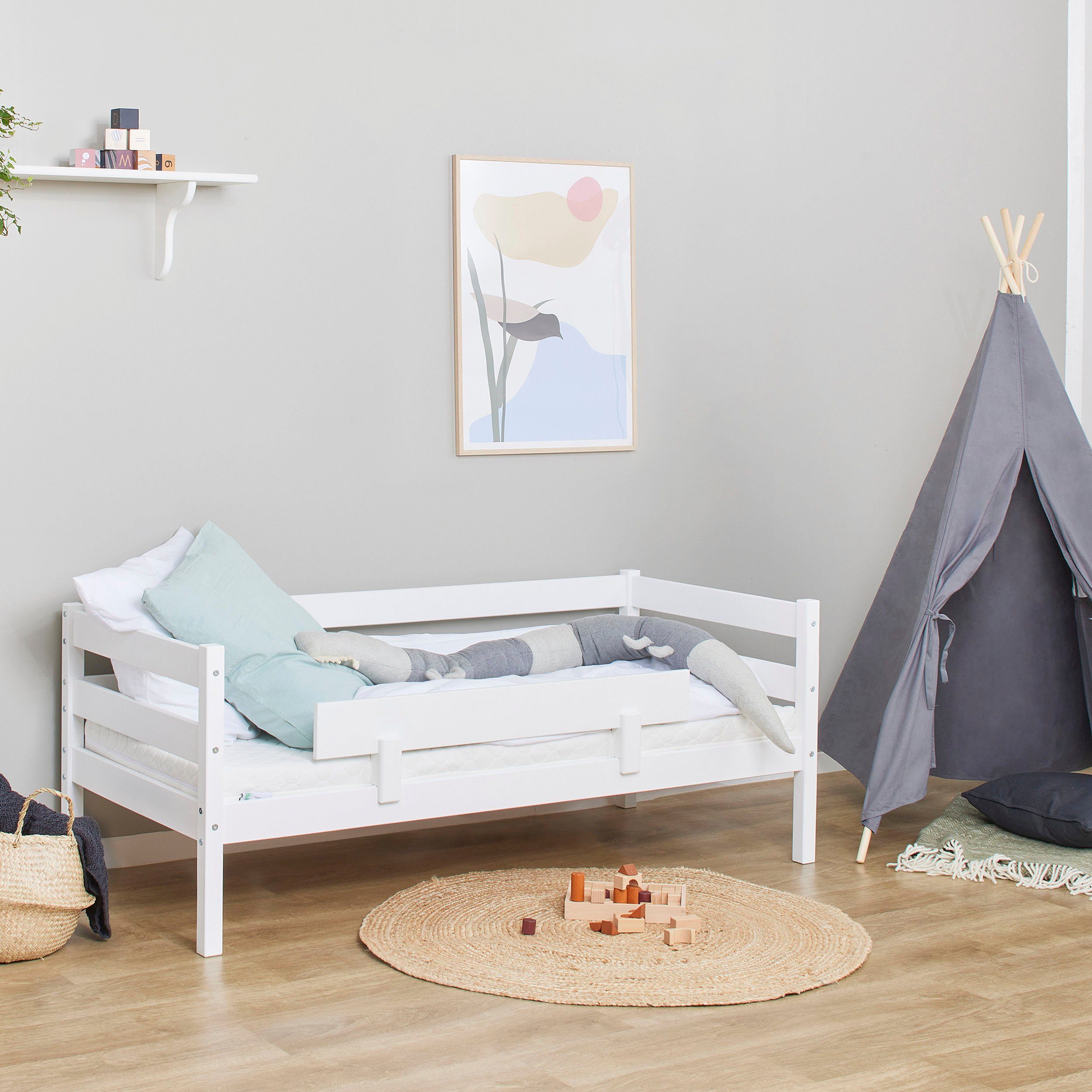 Hoppekids 1-persoonsledikant ECO Comfort kinderbed, massief grenenhout, tienerbed inclusief lattenbodem (set)