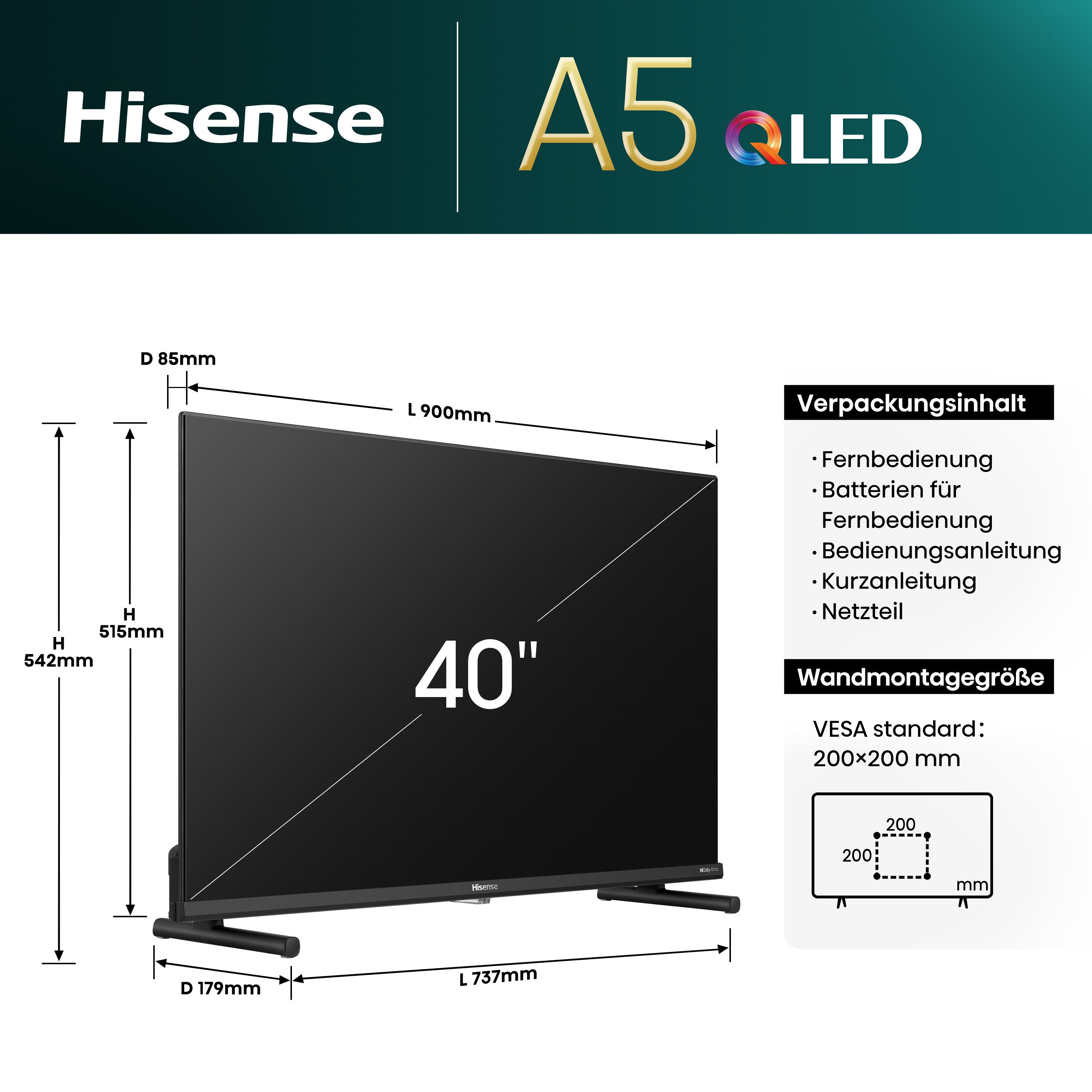 Hisense Led-TV 40A5NQ, 100 cm / 40", HD, Smart TV, 2k fhd qled