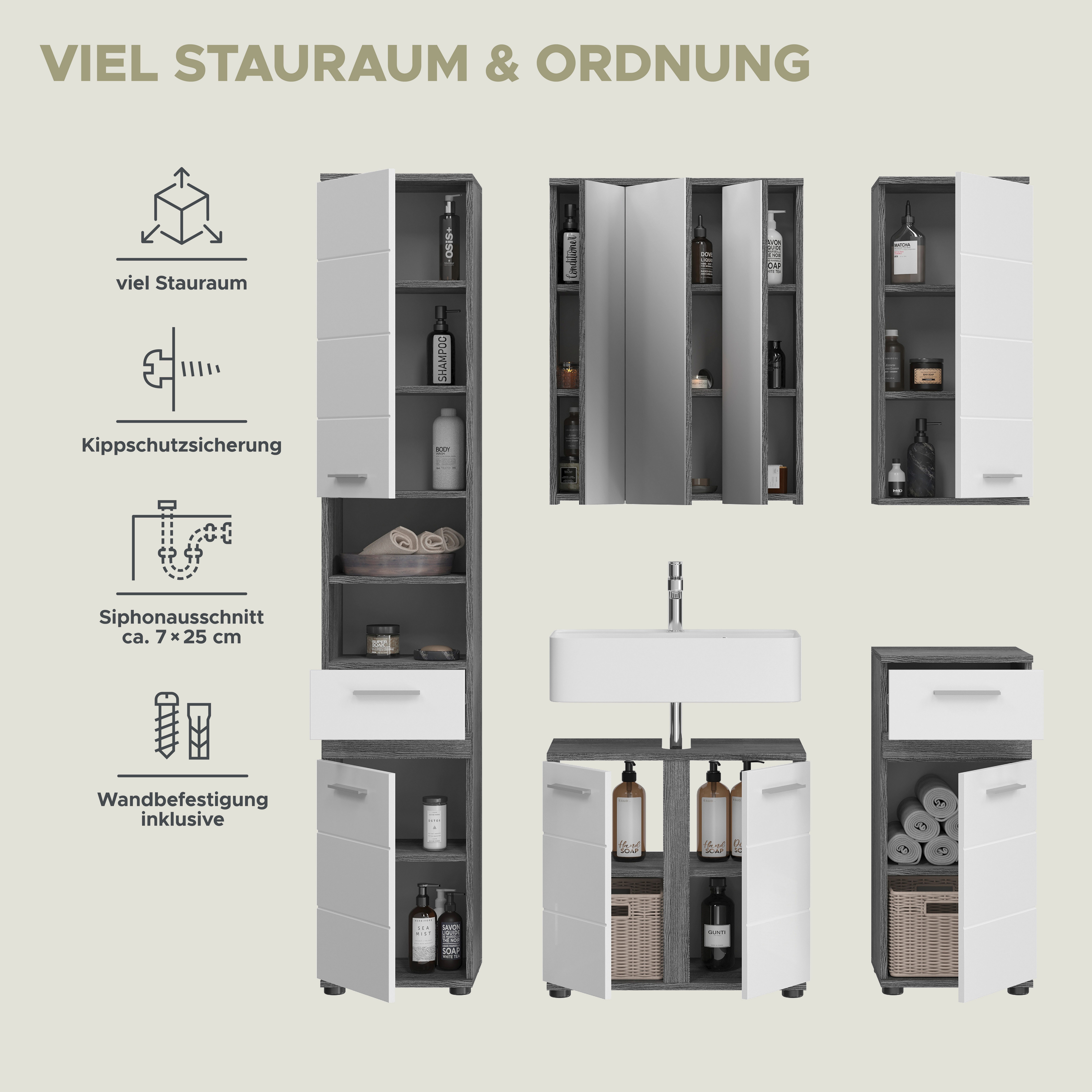 welltime Badkamerserie LUCCA, 5-delig, TOPSELLER!, MDF hoogglansfront, bestaande uit: (set, 5-delig)