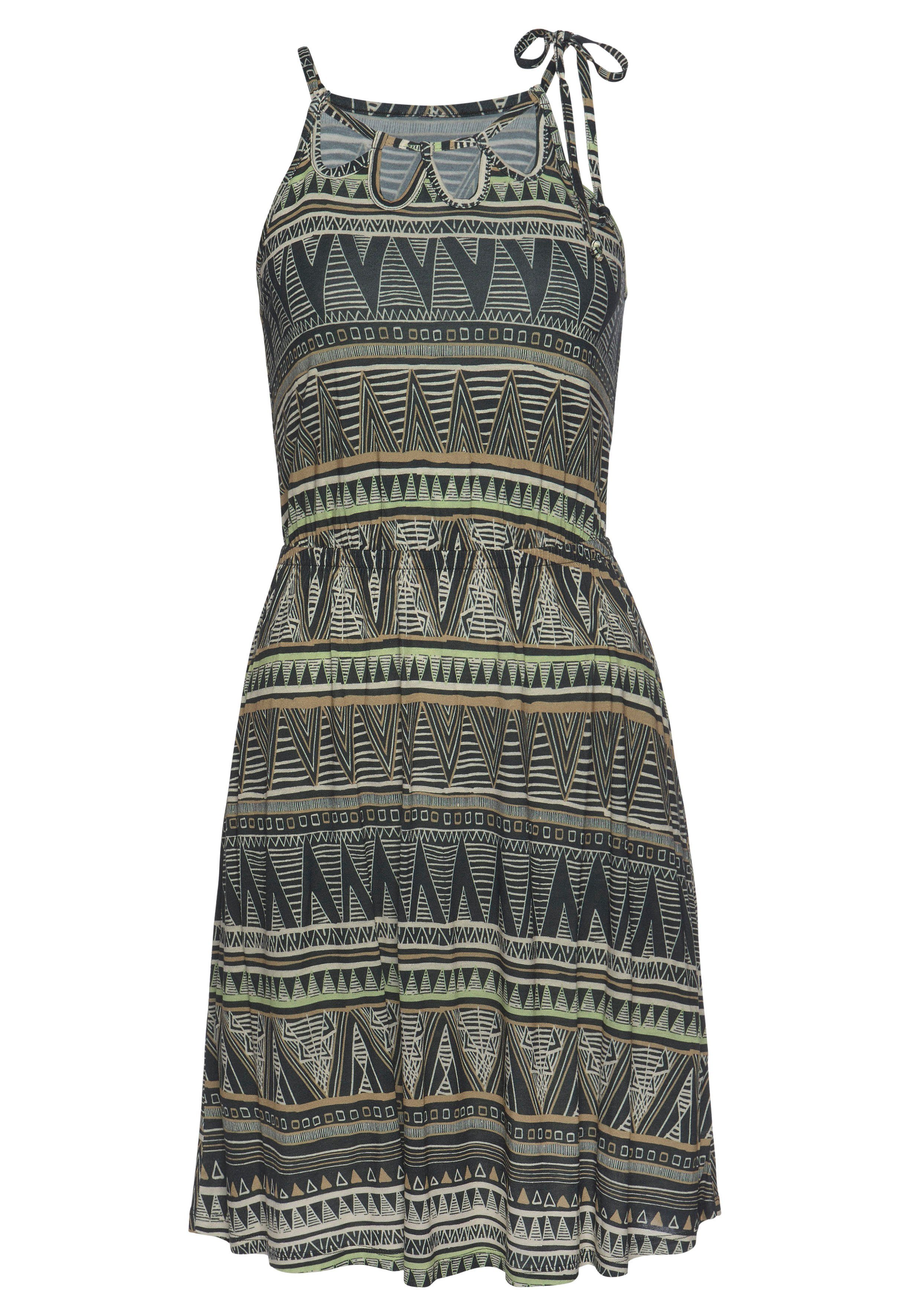 Beachtime Jerseyjurk met all-over print en cut-outs bij de halslijn, zomerjurk, strandjurk