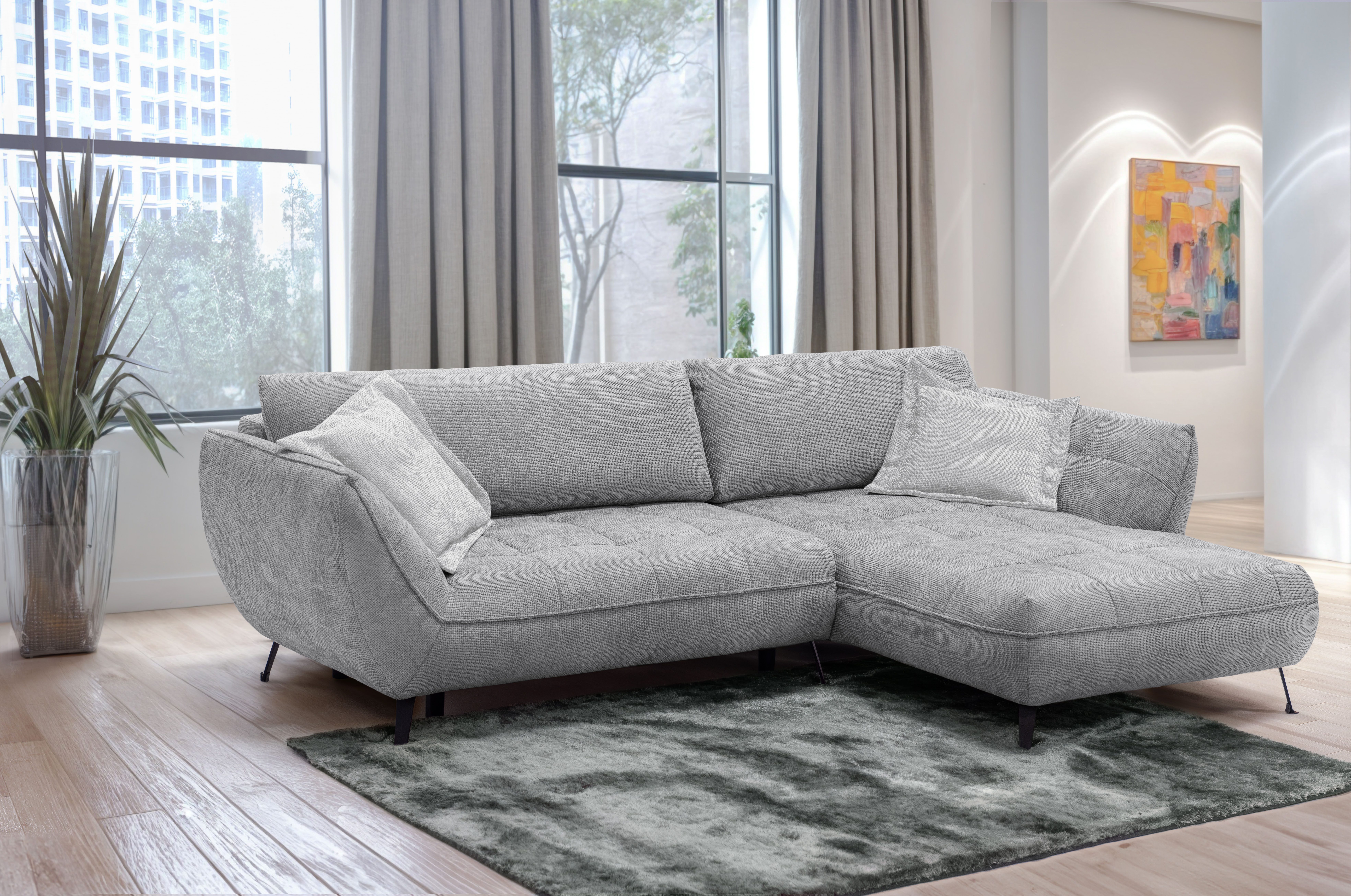 exxpo - sofa fashion Hoekbank Samoa, comfortabel en modern, met Easy-Lift bedfunctie, L-vorm grijs, hoekbanken
