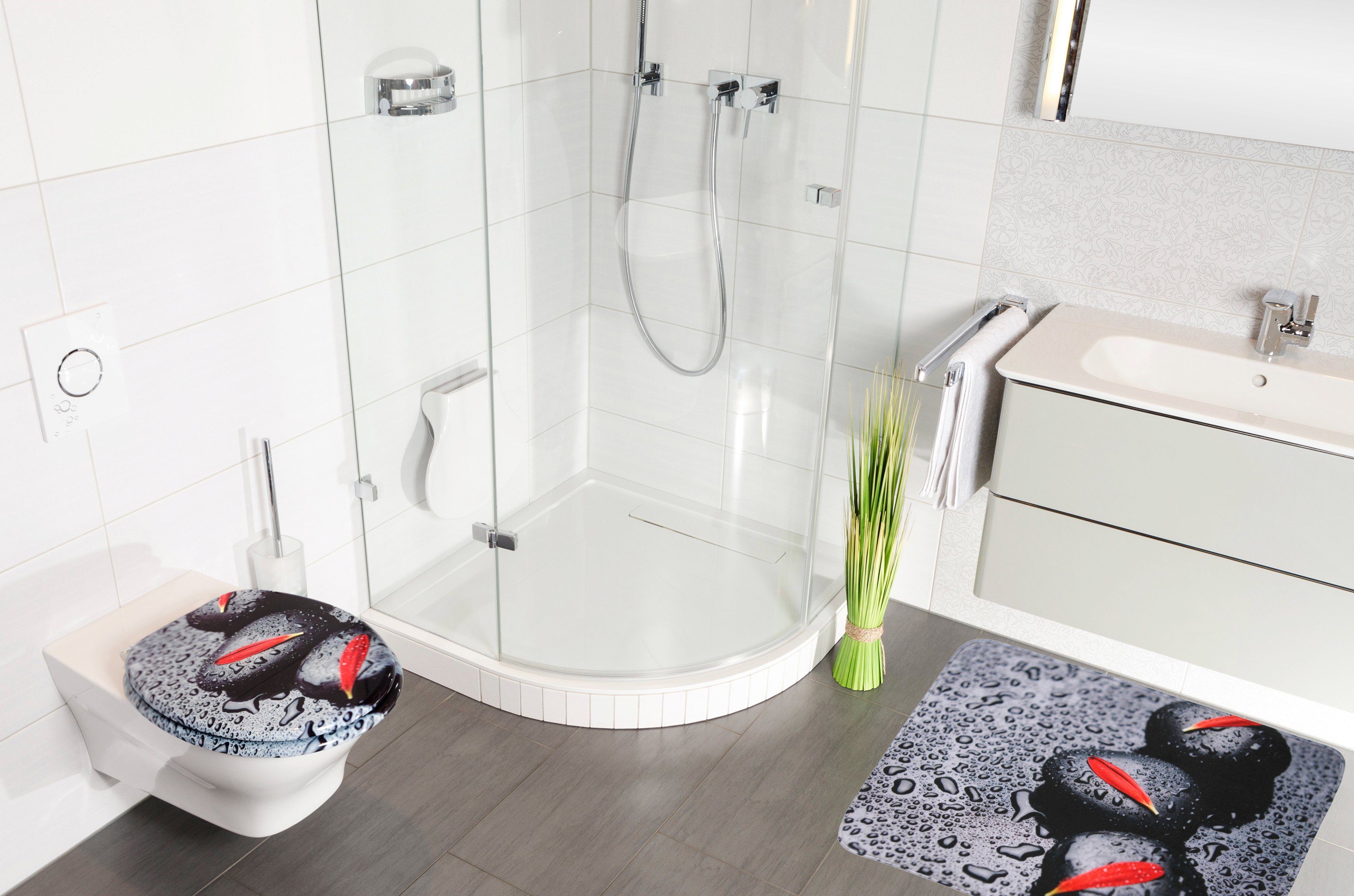 Sanilo Set badkameraccessoires Elegance bestaand uit toiletzitting, badmat en wastafelplug (complete set, 3-delig)