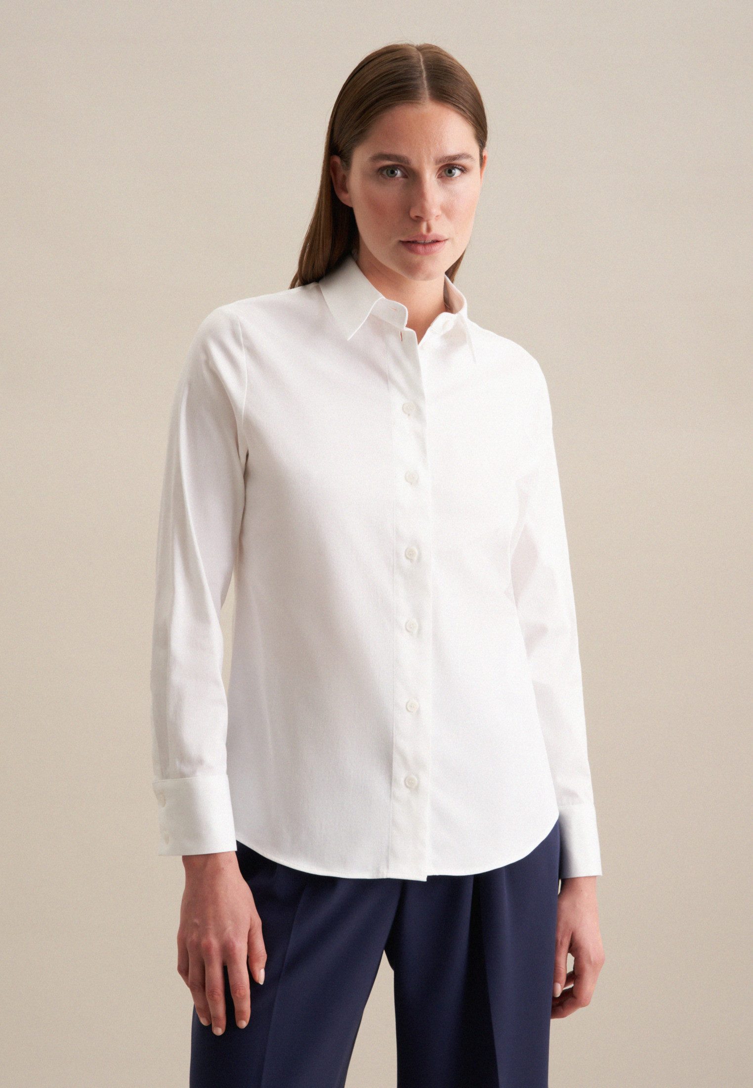 seidensticker Overhemdblouse Zwarte roos Lange mouwen kraag uni dames lange blouses maat 4XL (48) wit