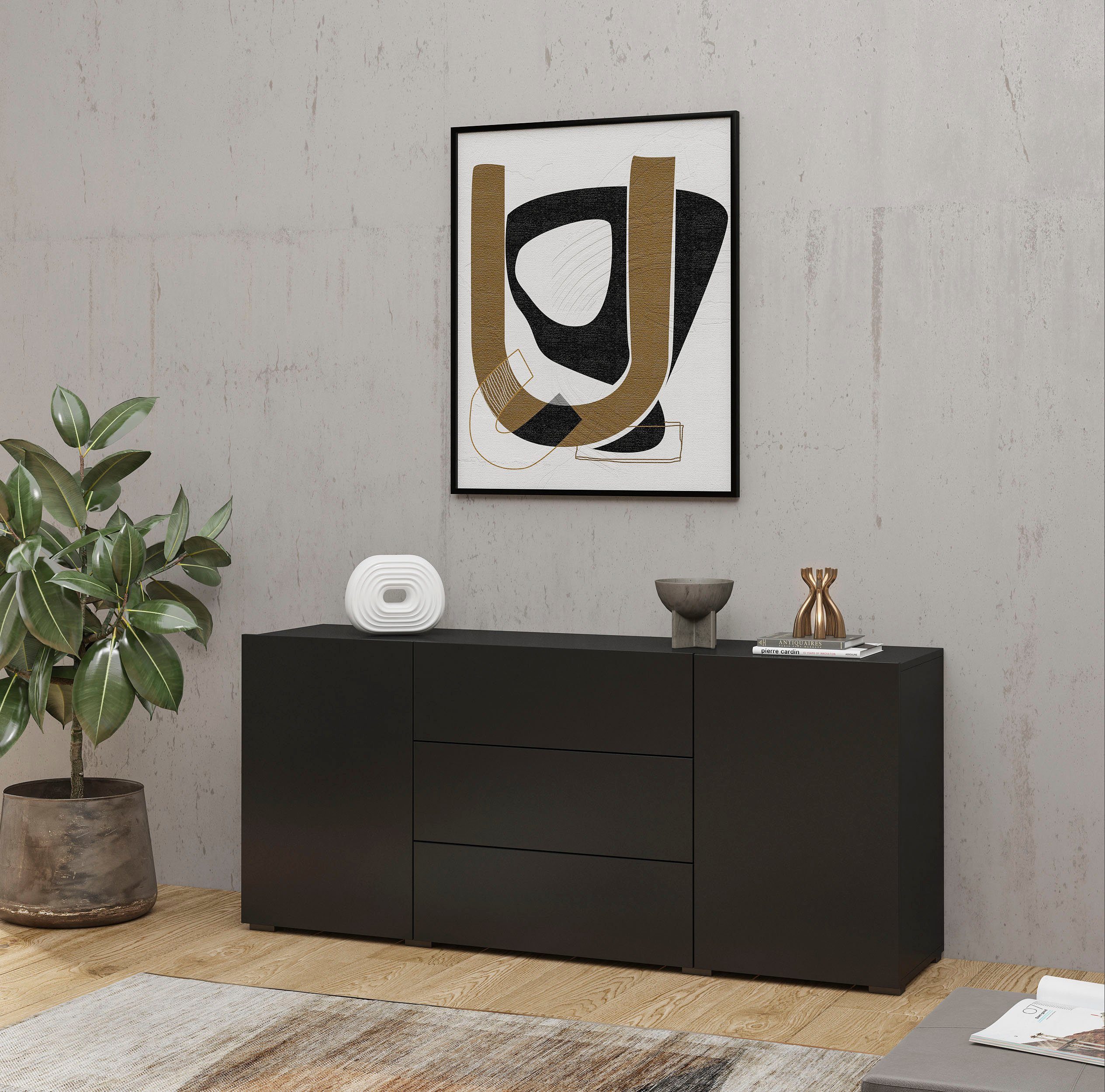 INOSIGN Dressoir Ava, breedte 140 cm, hangend en staand te monteren moderne grepless commode, ladekast, 2 deuren/3 lades
