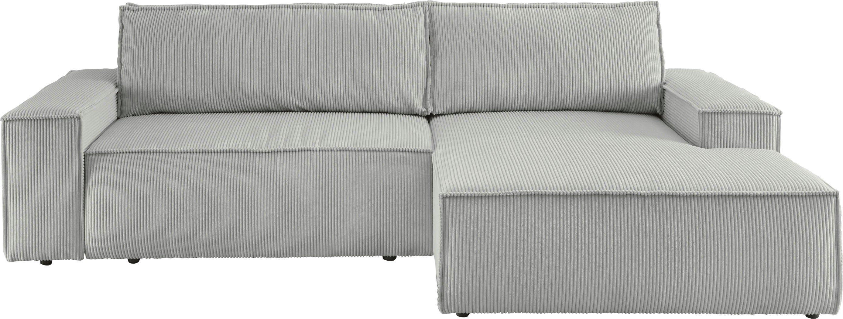 Home affaire Hoekbank SHERWOOD bedbank 267 cm, L-model, Slaapfunctie met bedlade (210x136 cm), cord, vintage, fluweel