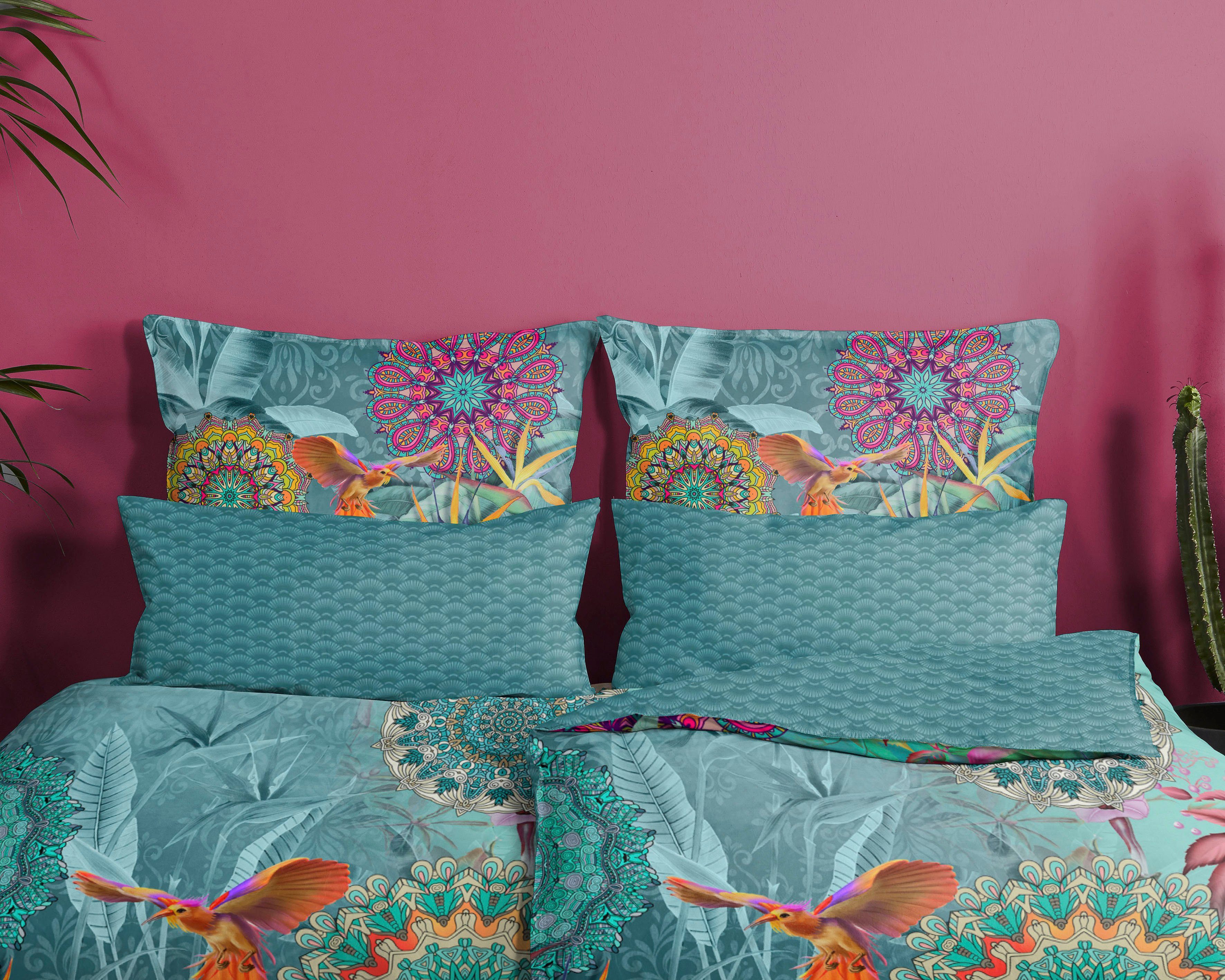 hip Omkeerbaar beddengoed Lovise Mako-satijn, 135x200, Rits, Omkeerbaar, Mandala Bloemen Petrol