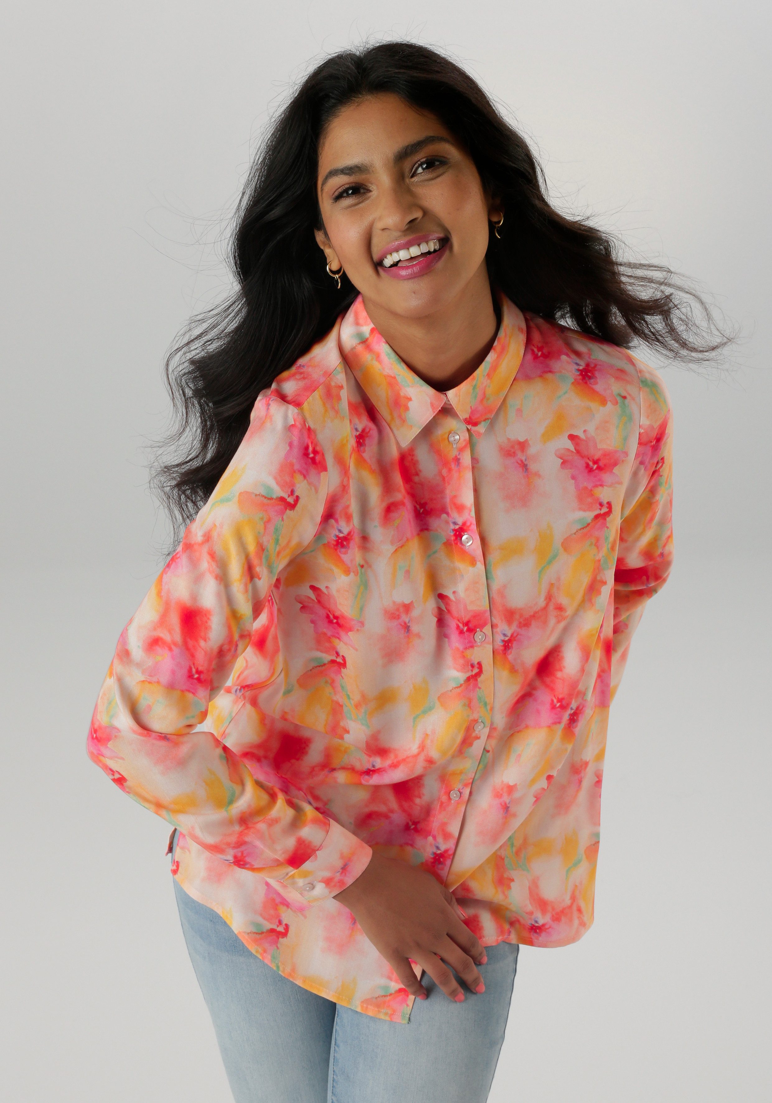 Aniston SELECTED Overhemdblouse met frisse en kleurrijke batikprint - nieuwe collectie dames dames overhemden maat 44 multicolor