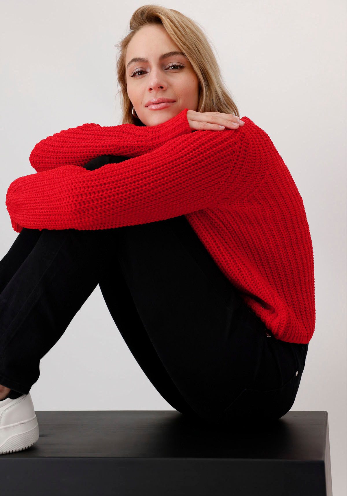 Monari Trui met V-hals Pullover Chenille V gemaakt van chenillegaren