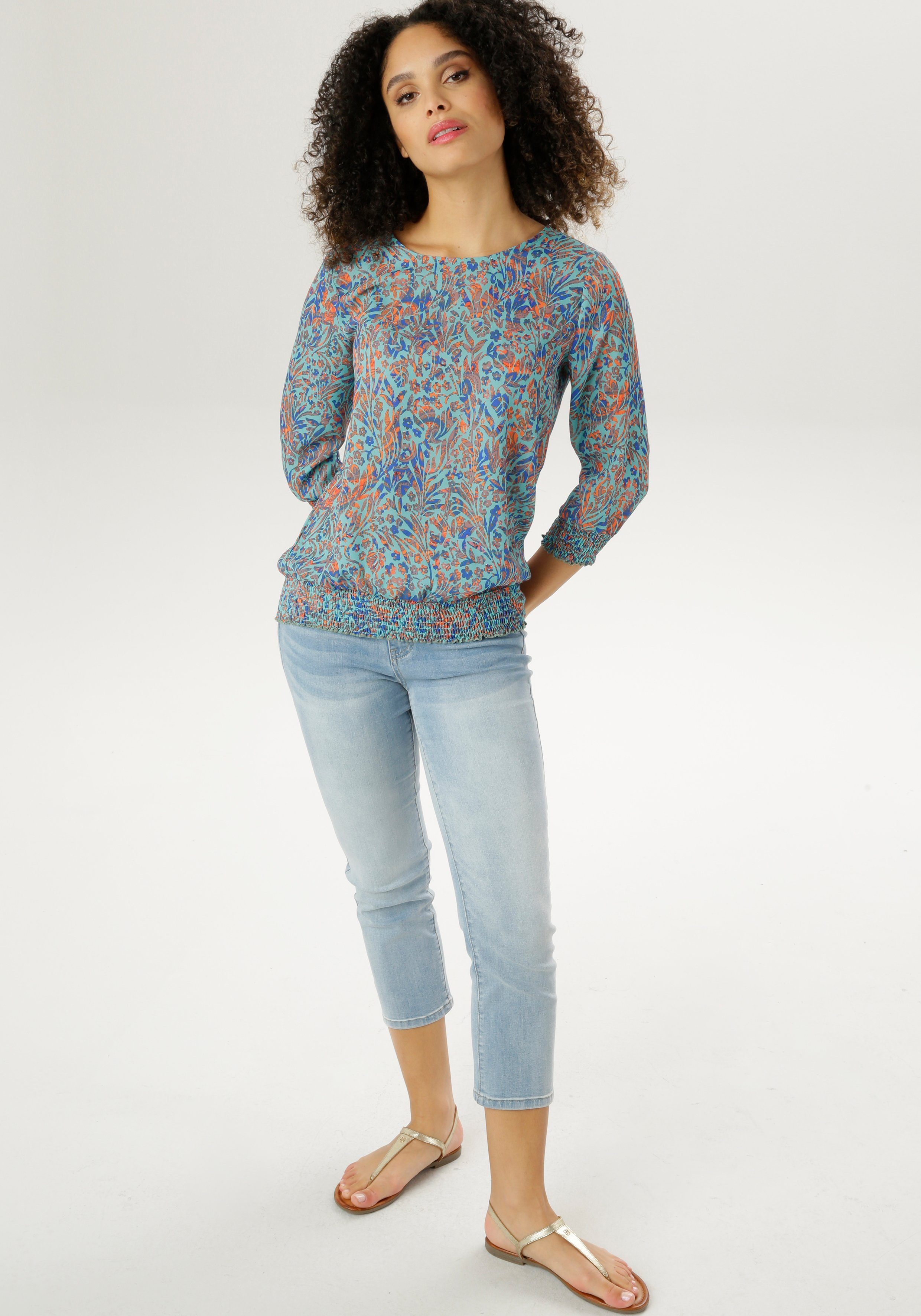 Aniston SELECTED Blouse zonder sluiting met smokwerk-boord