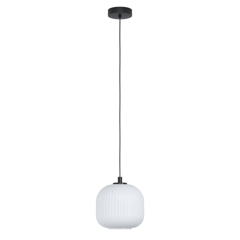 EGLO Hanglamp MANTUNALLE Hanglamp, metaal in zwart en glas in wit, E27 fitting, Ø 20 cm (1 stuk)