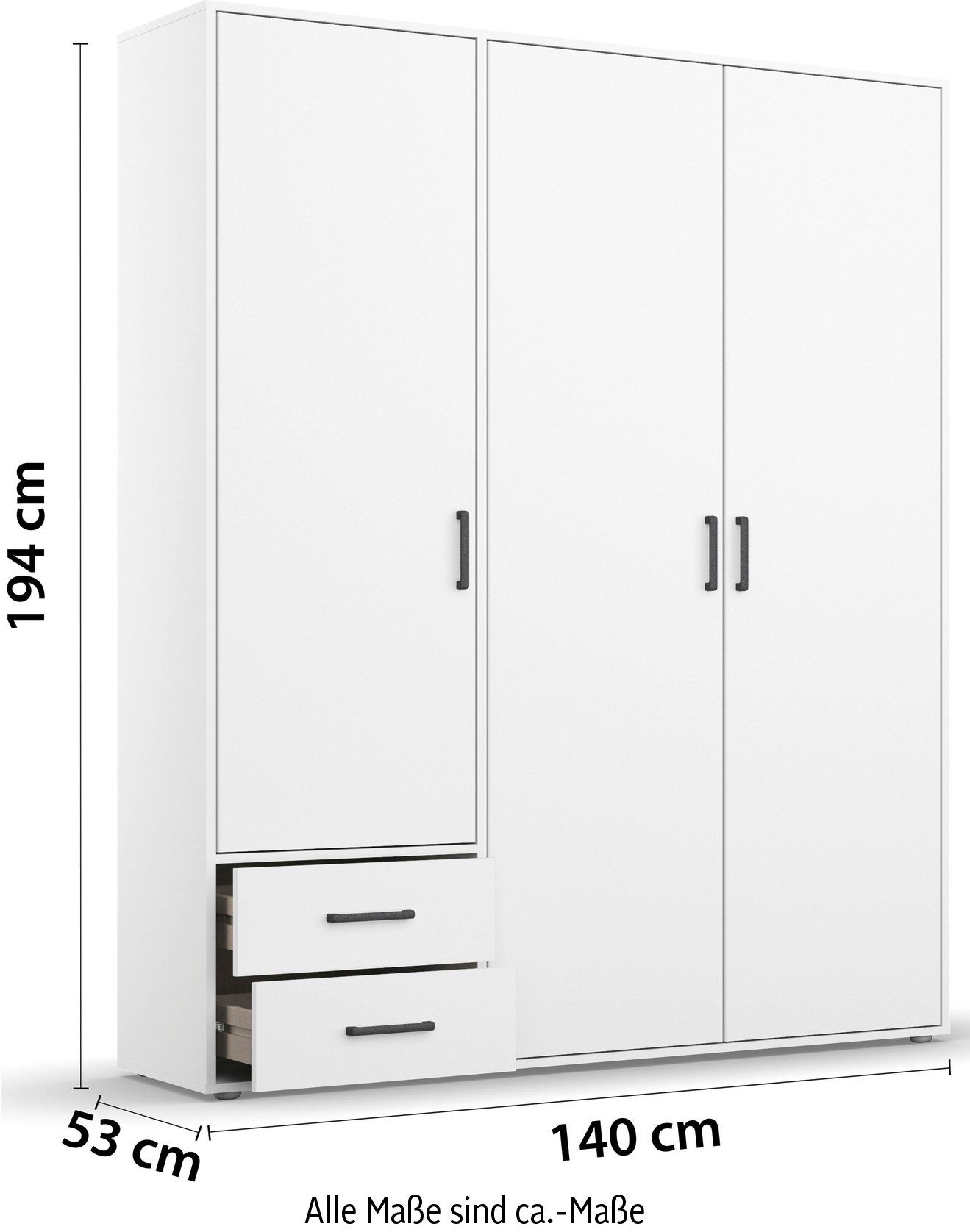 rauch Draaideurkast Voyager, kledingkast met buitenladen, garderobe moderne grepen in grijs metallic met buitenlades made in germany