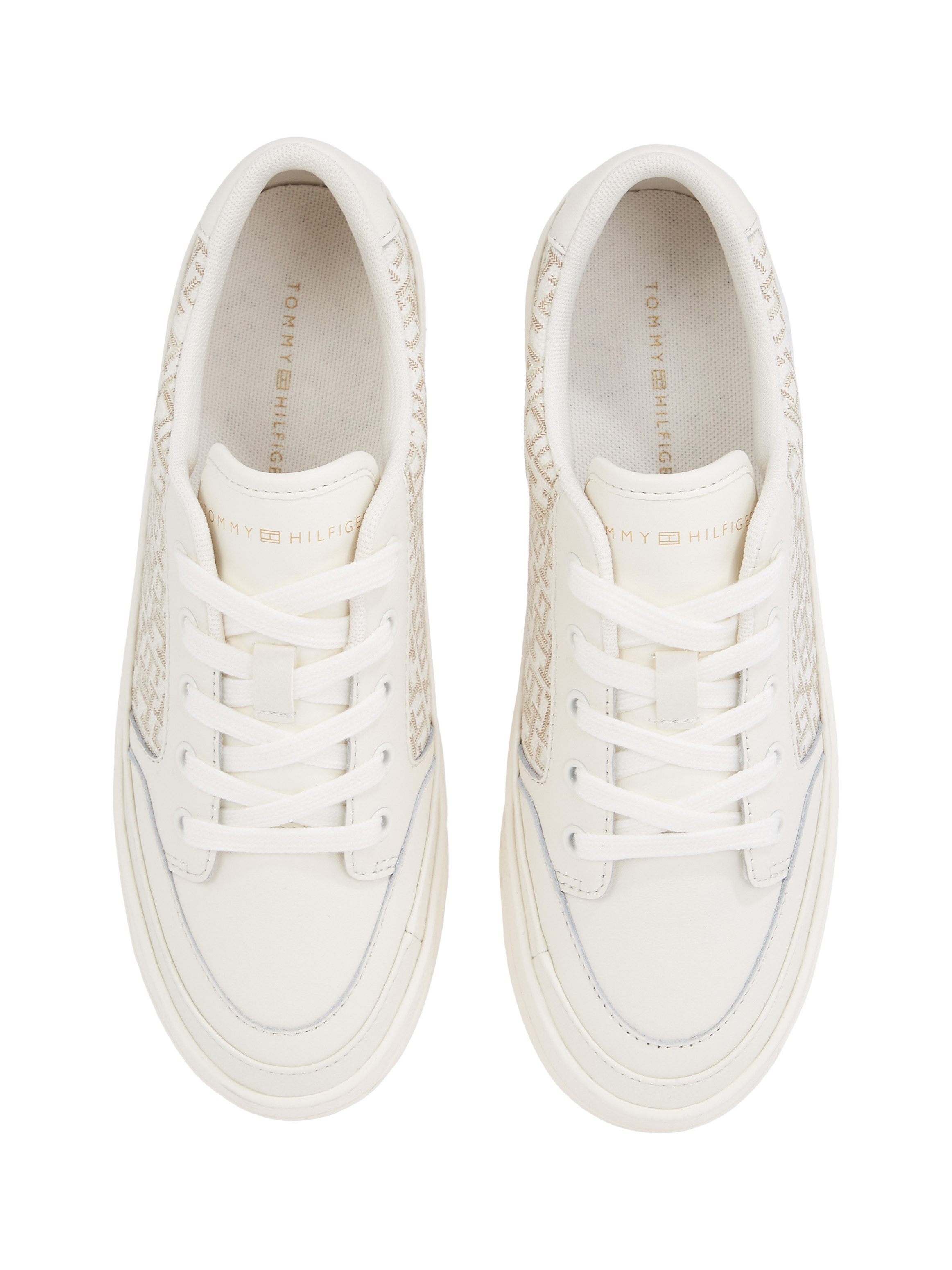 Tommy Hilfiger Plateausneakers VULC LEATHER SNEAKER MONOGRAM , vrijetijdsschoen, lage schoen, veterschoen met allover logoprint