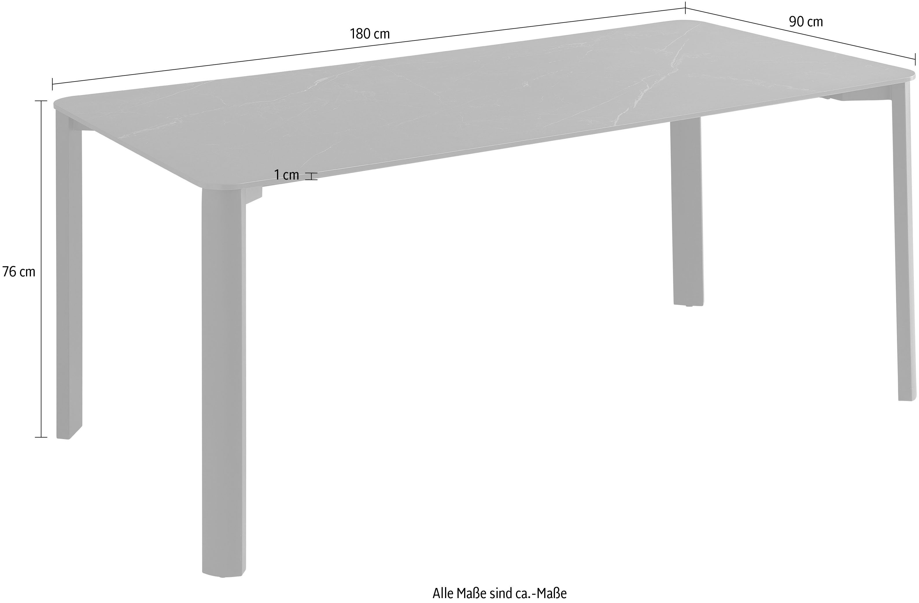 Stolkom Eettafel Lenni eettafel keramiek, zwart gemarmerd BxHxD 180x76x90 cm Keramische oppervlakte zwart gemarmerd, metalen frame mat zwart