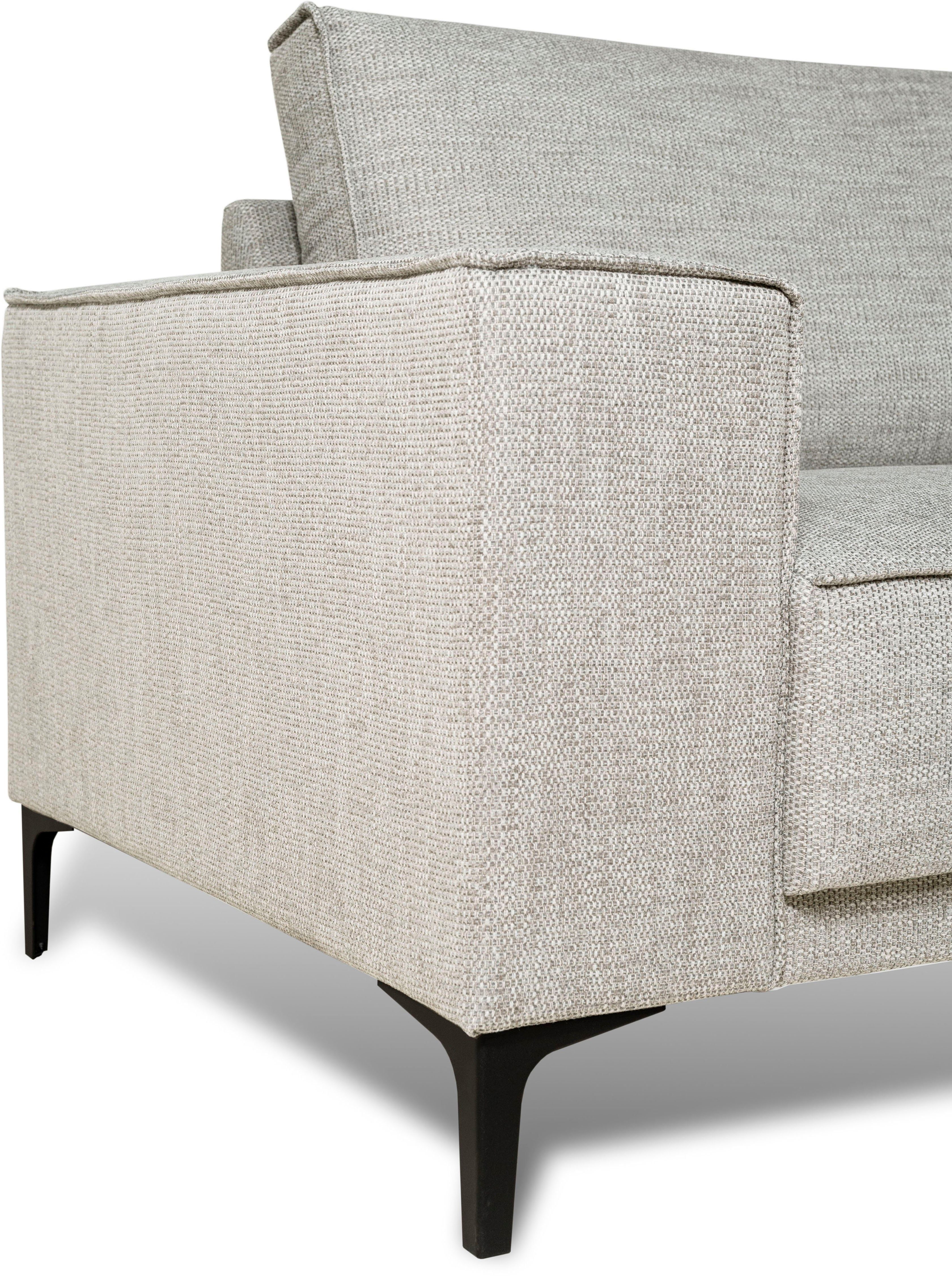 Places of Style Hoekbank Oland, structuur, platweefsel, luxe microvezel, bouclé L-vorm, 289 cm, golfondersteuning, Scandinavisch ontwerp, metalen poten
