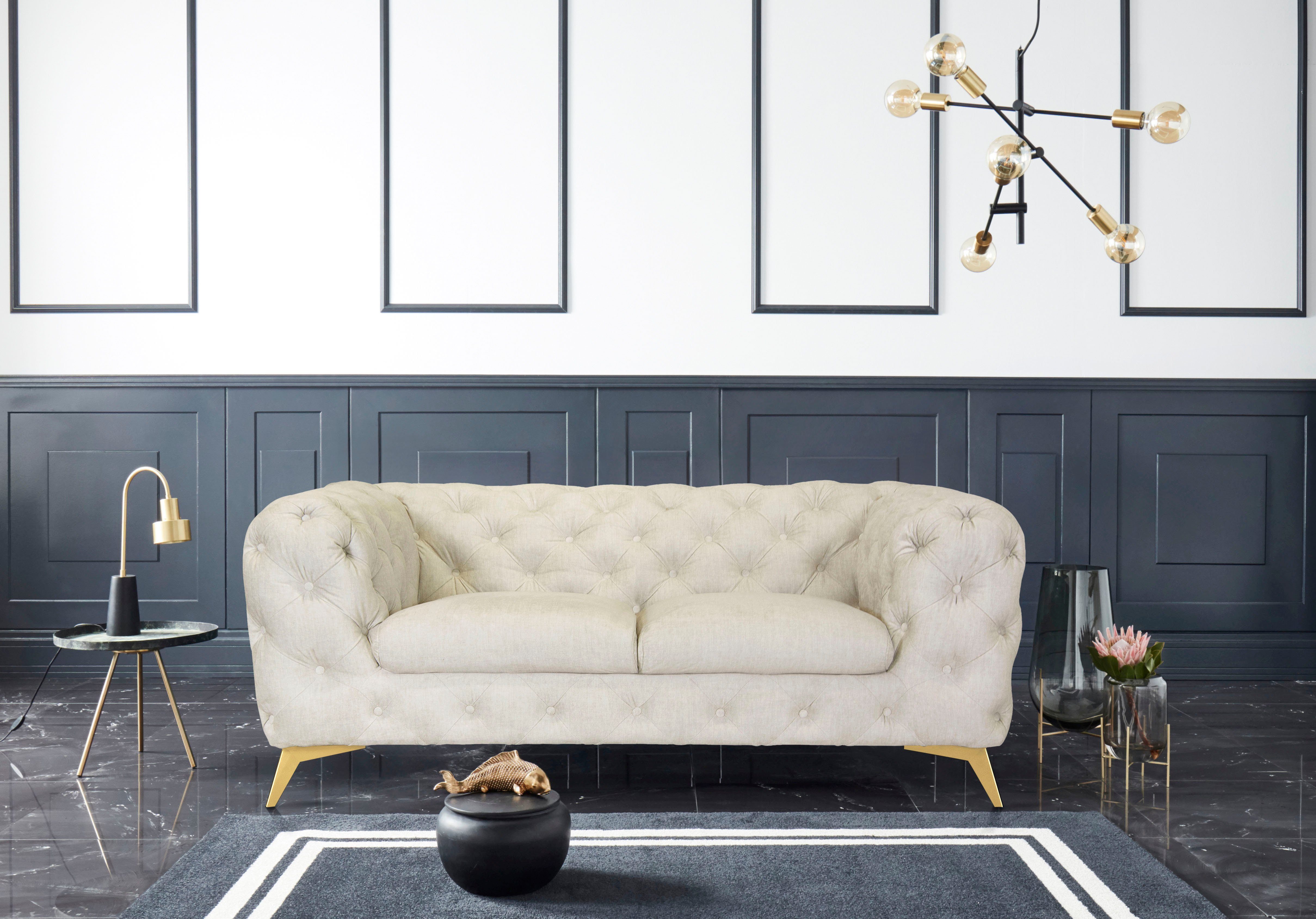 Leonique Chesterfield-bank Glynis luxueuze capitonnage, moderne chesterfield look, kleur van de poten ter keuze