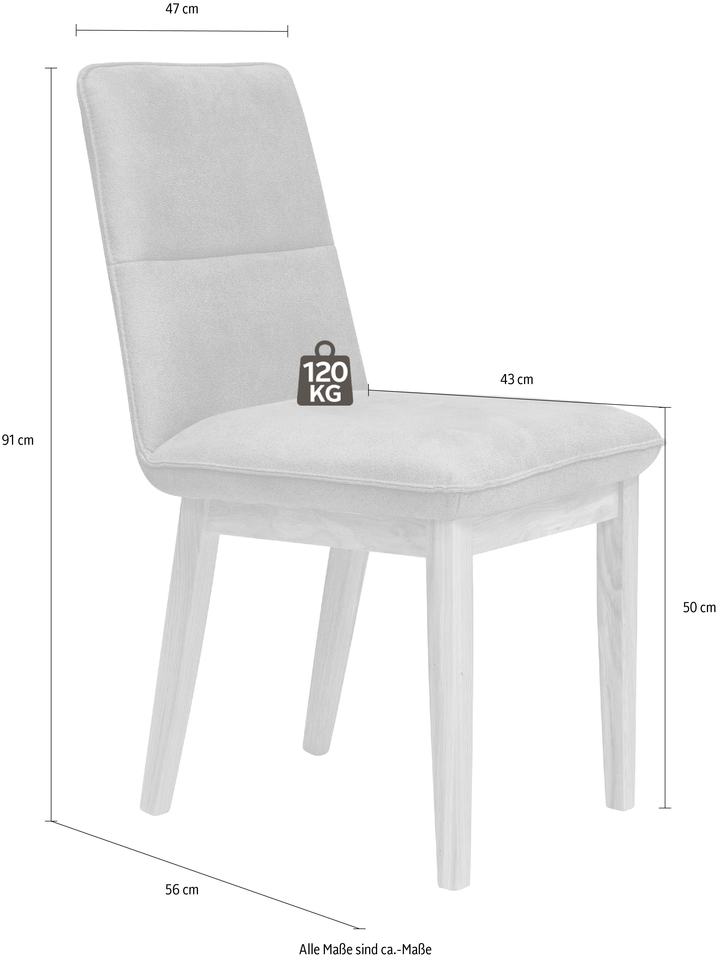 Home affaire Eetkamerstoel Beluna gestoffeerde stoel eetkamer bestseller Frame en poten van massief eiken, modern landhuis (set, 2 stuks)