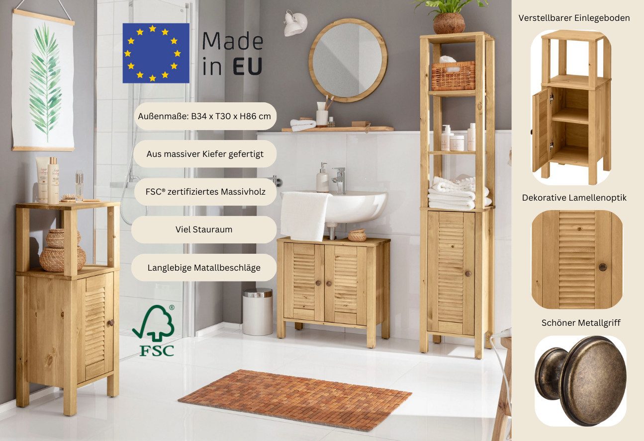 Home affaire Onderkast Ayanna van massief hout, fsc®, lamellenfront, breedte 34 cm