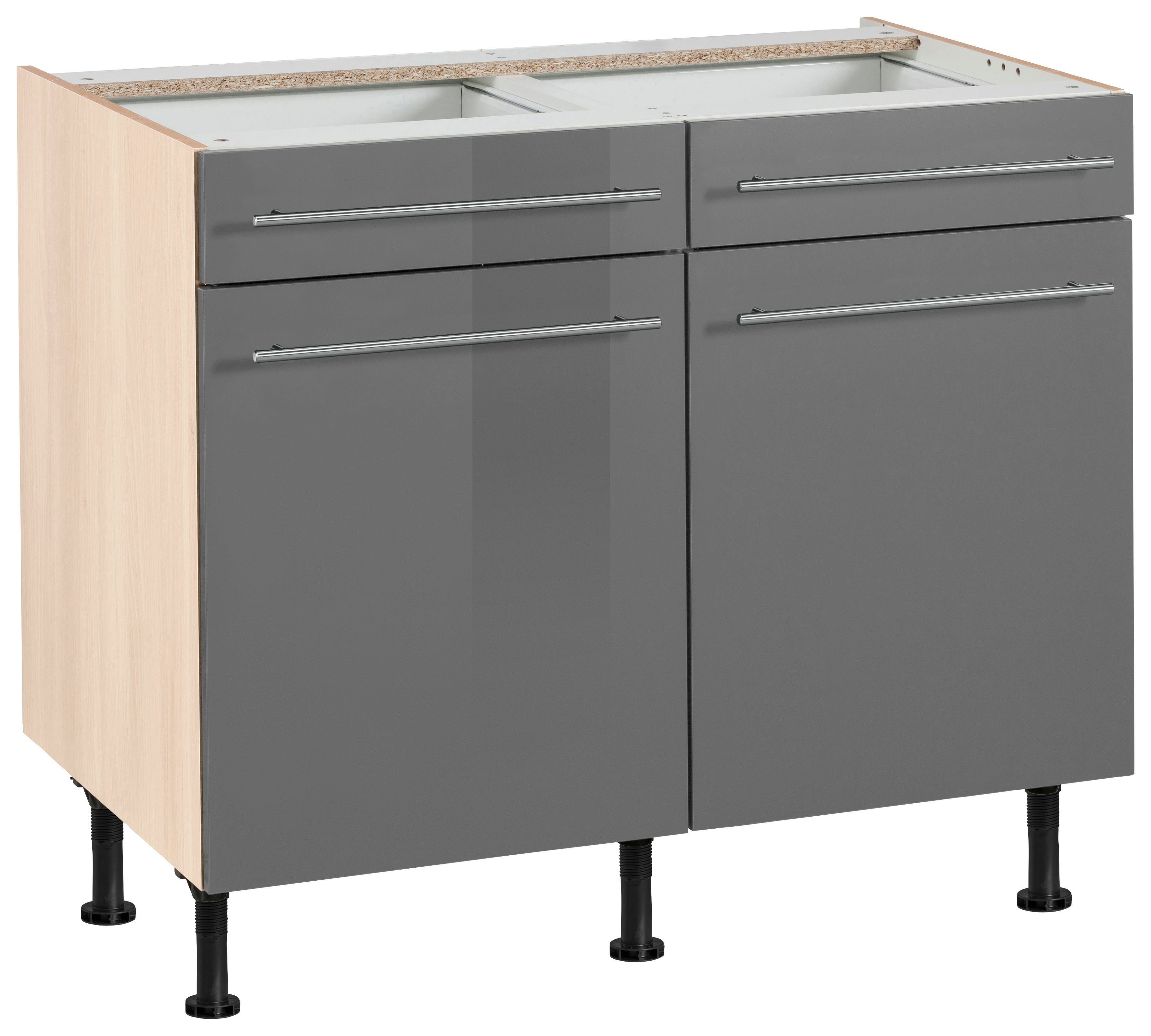 OPTIFIT Onderkast Bern 100 cm breed, met 2 deuren, 2 laden, met in hoogte verstelbare poten onderkasten grijs