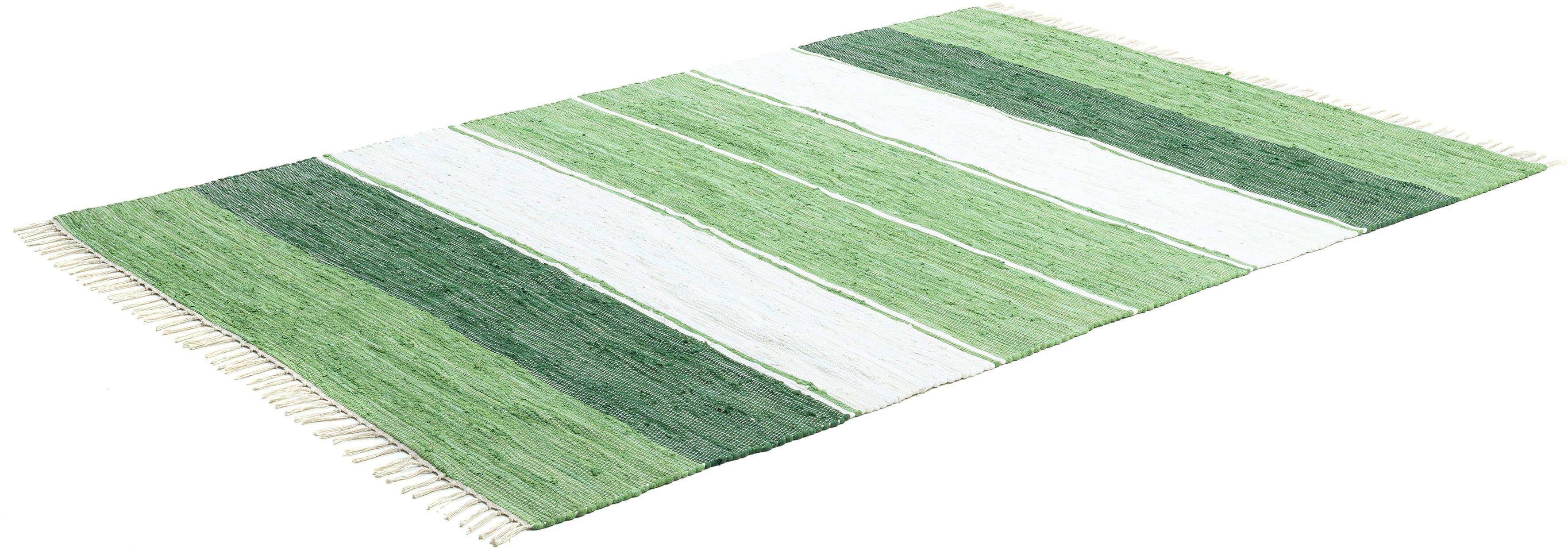THEKO Vloerkleed Stripe Cotton Platweefsel, gestreept, puur katoen, met de hand geweven, met franje