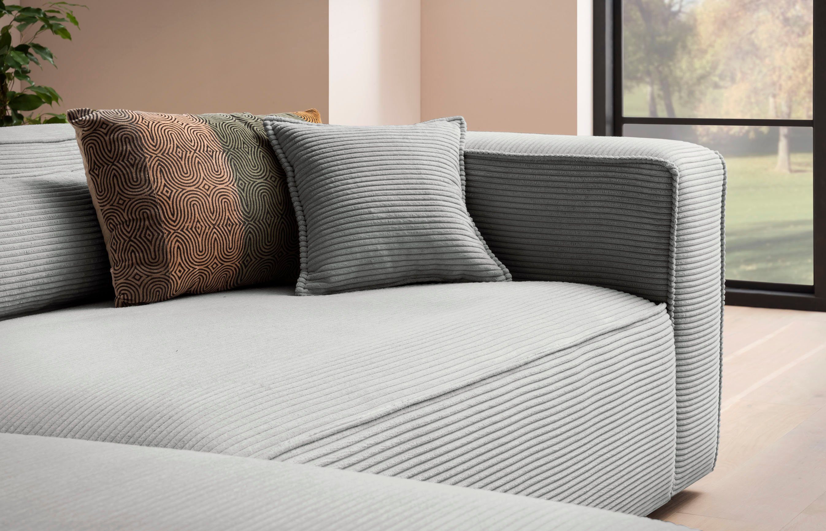 LeGer Home by Lena Gercke Hoekbank PIARA XXL, L-vorm met slaapfunctie, Big-sofa in cord of linnenlook Hocker verstelbaar tot slaapbank (krokodillenverbinder), diepe zitting