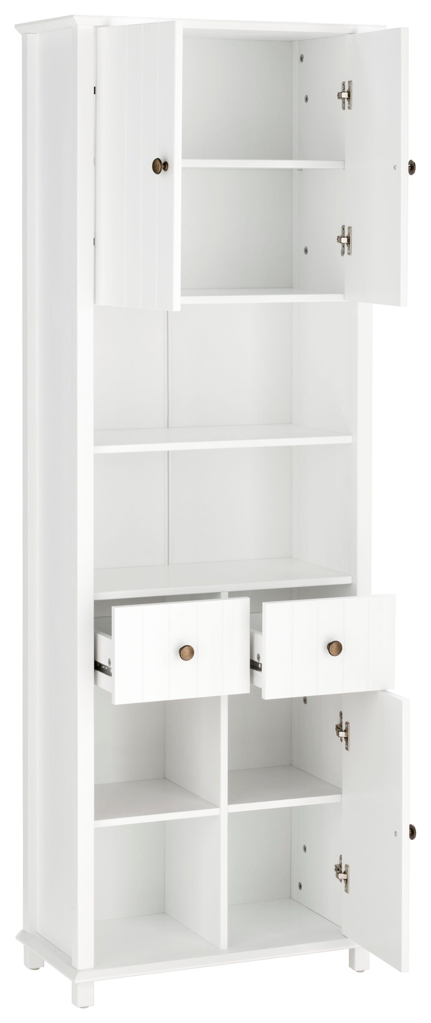 Home affaire Hoge kast Vili Badkamerkast, hoogte 175 cm, 2 lades, 3 deuren, van massief hout