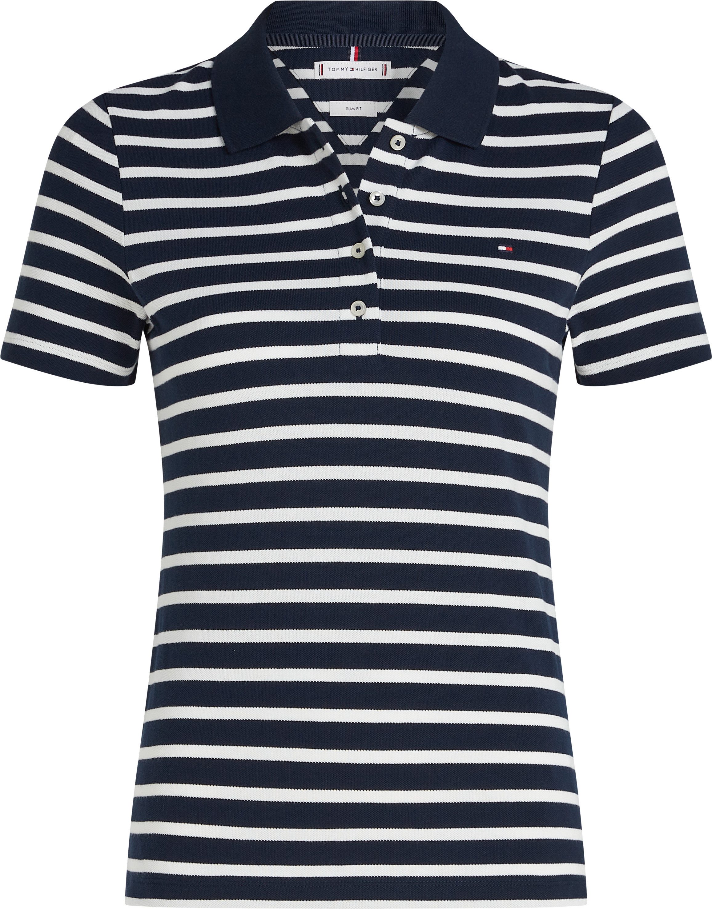 Tommy Hilfiger Poloshirt 1985 Slim Fit Pique Premium met logo-borduursel, met zijsplitten