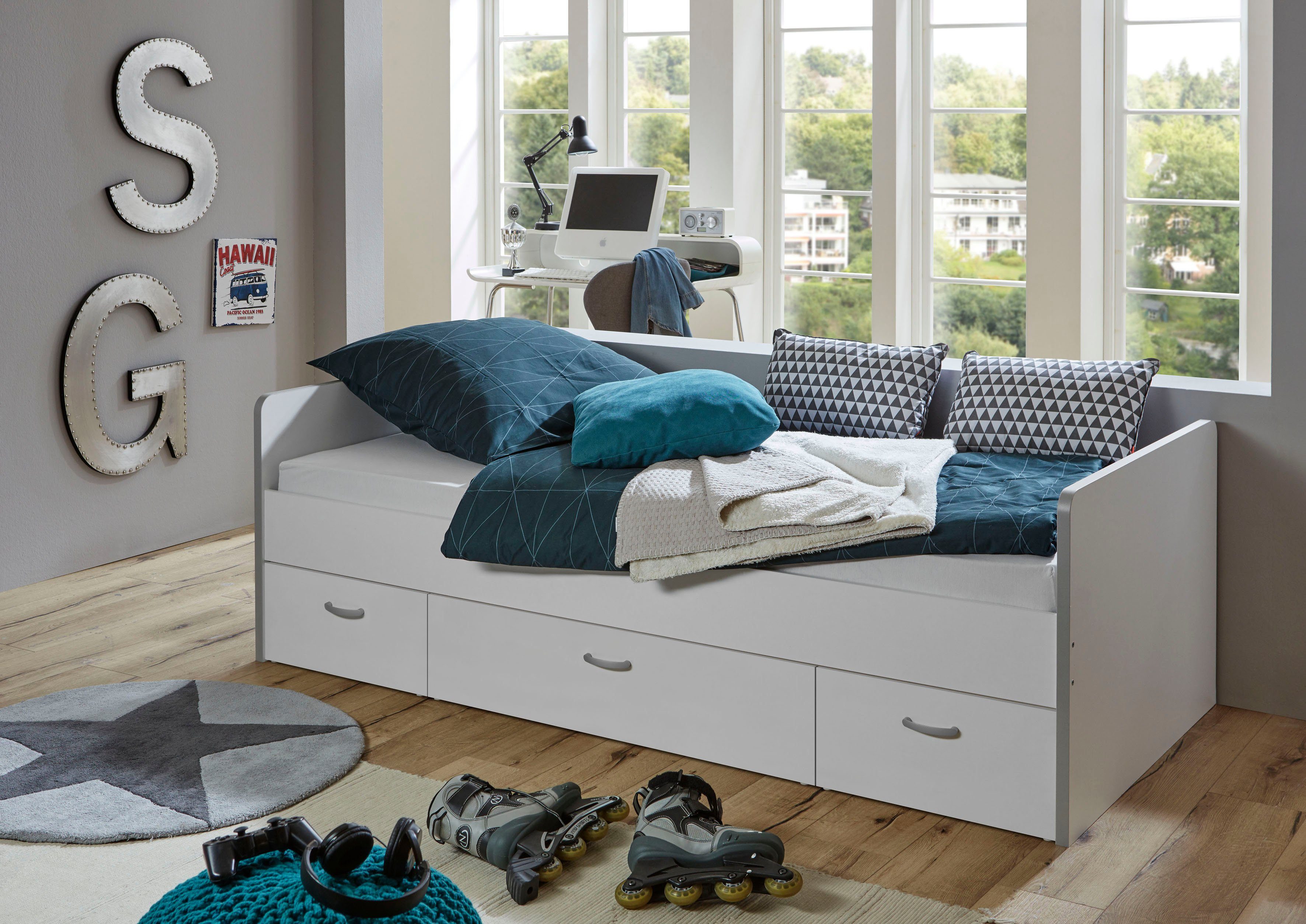 Relita Functioneel ledikant Ponny Ligoppervlak 90 x 200 cm, met 3 laden, diverse kleuren eenpersoonsbedden wit
